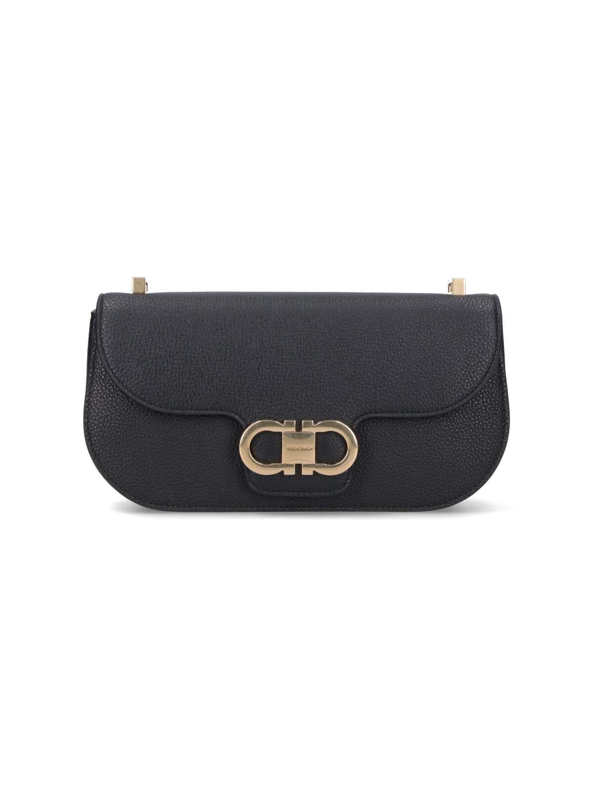 Ferragamo Rectangular Black Textured Leather Shoulder Bag With Magnetic Closure In Black