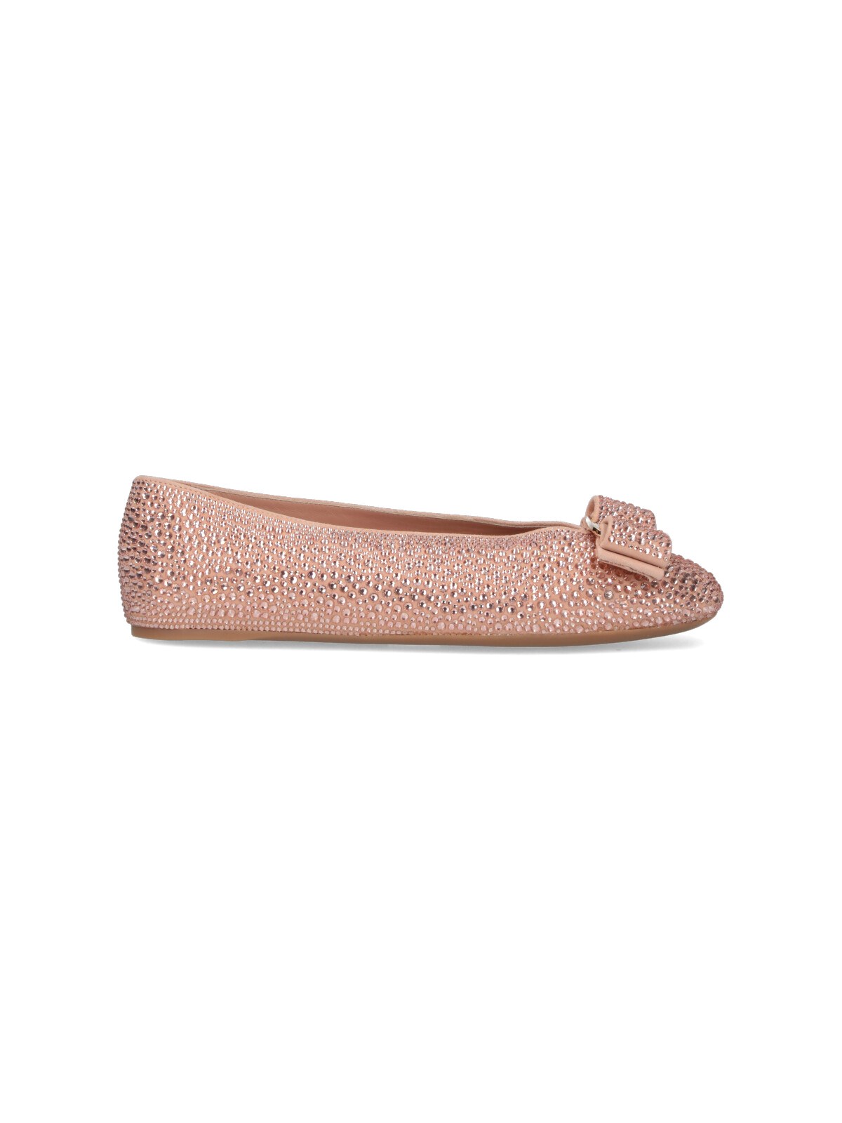 Ferragamo Pointed Toe Pink Flats With Sparkling Embellishments In Pink