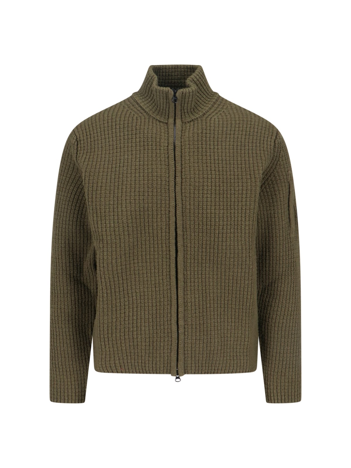 C.p. Company Full-zip Wool Blend High Collar Sweater In Green