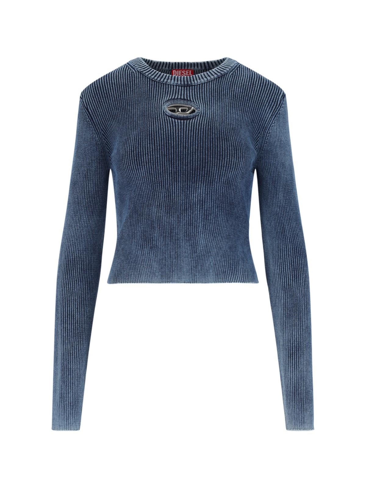 Diesel M-anchor-a Blue Ribbed Long-sleeve Top In Blue