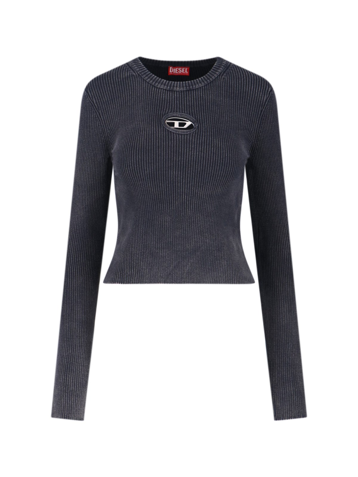 Diesel M-anchor-a Cropped Denim Sweatshirt With Cut-out Detail In Black