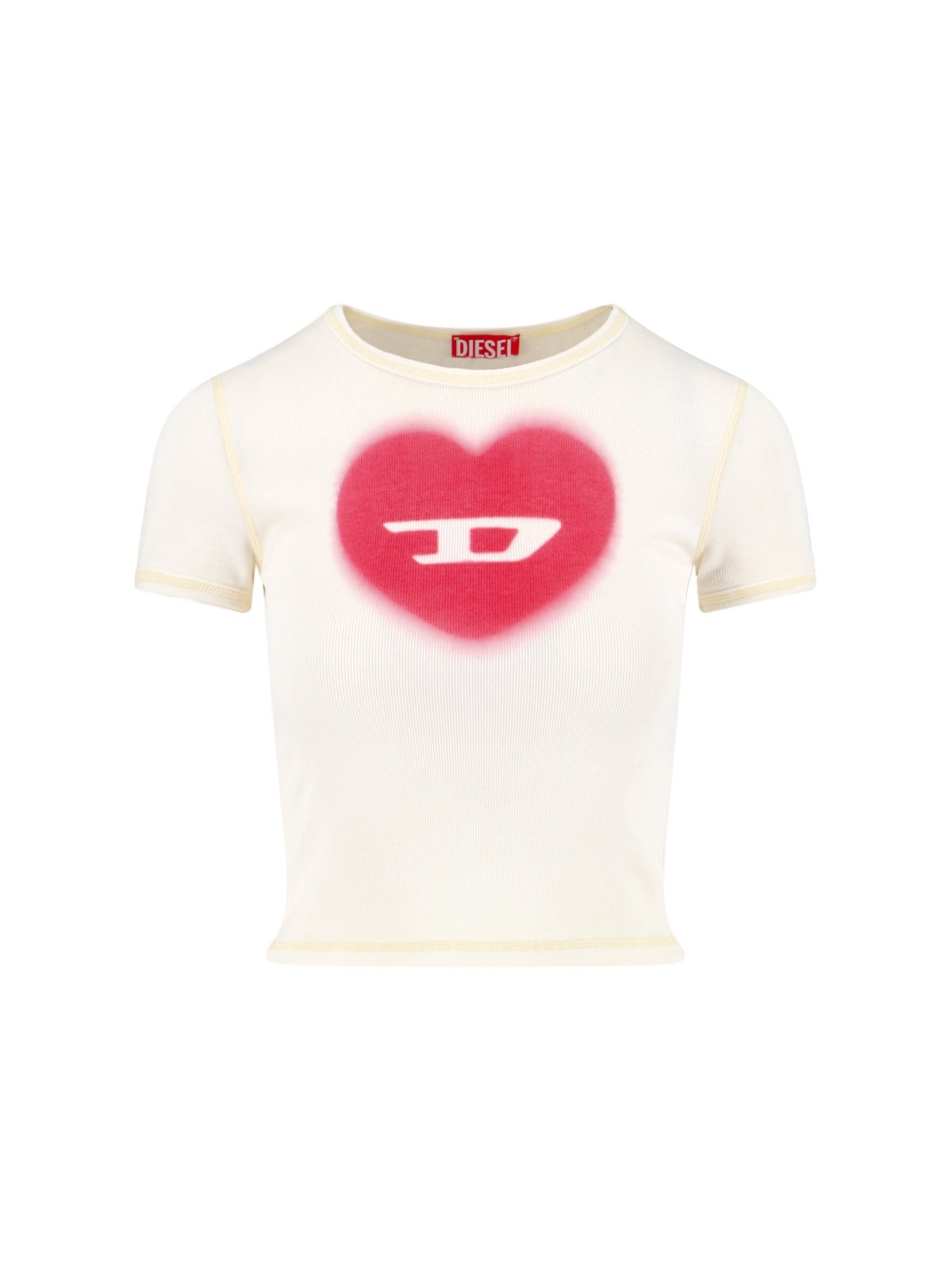 Diesel Women Ivory Ribbed Stretch Cotton T-ele T-shirt