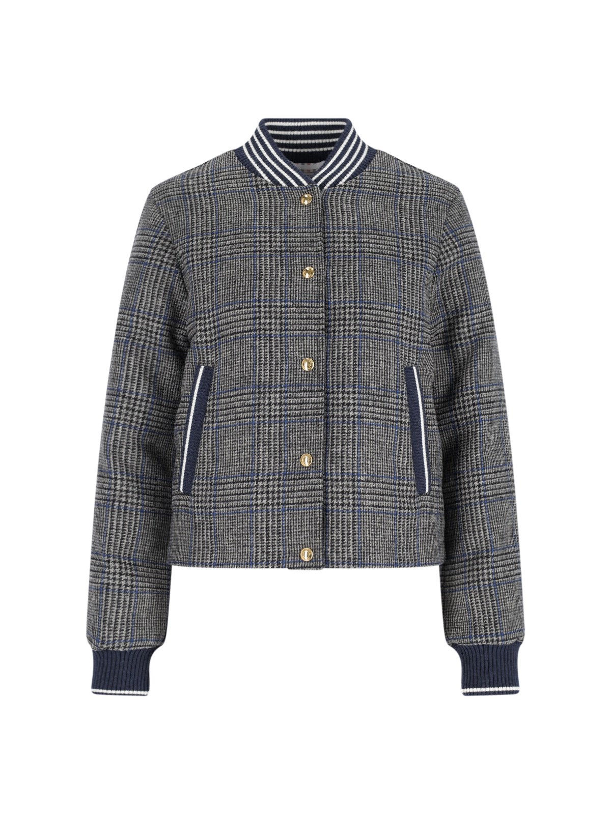 Thom Browne Checked Pattern Ribbed Collar Jacket In Gray