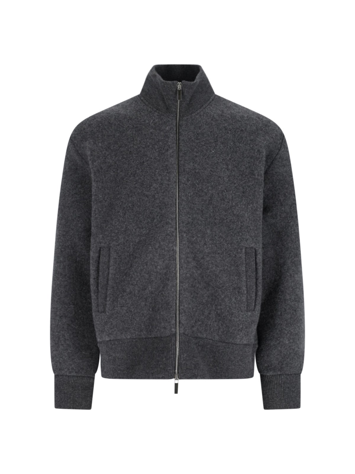 Thom Browne Ribbed High Collar Jacket With Side Pockets