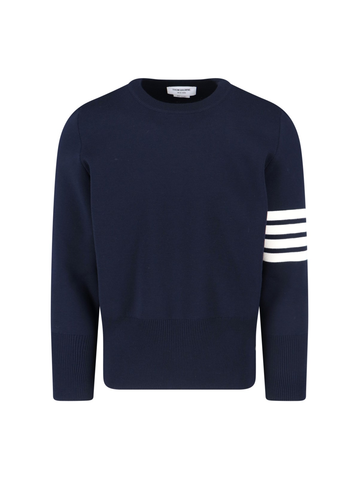 Thom Browne Classic Crewneck Short Pullover With White 4 Bar Stripe In Cashmere In Black