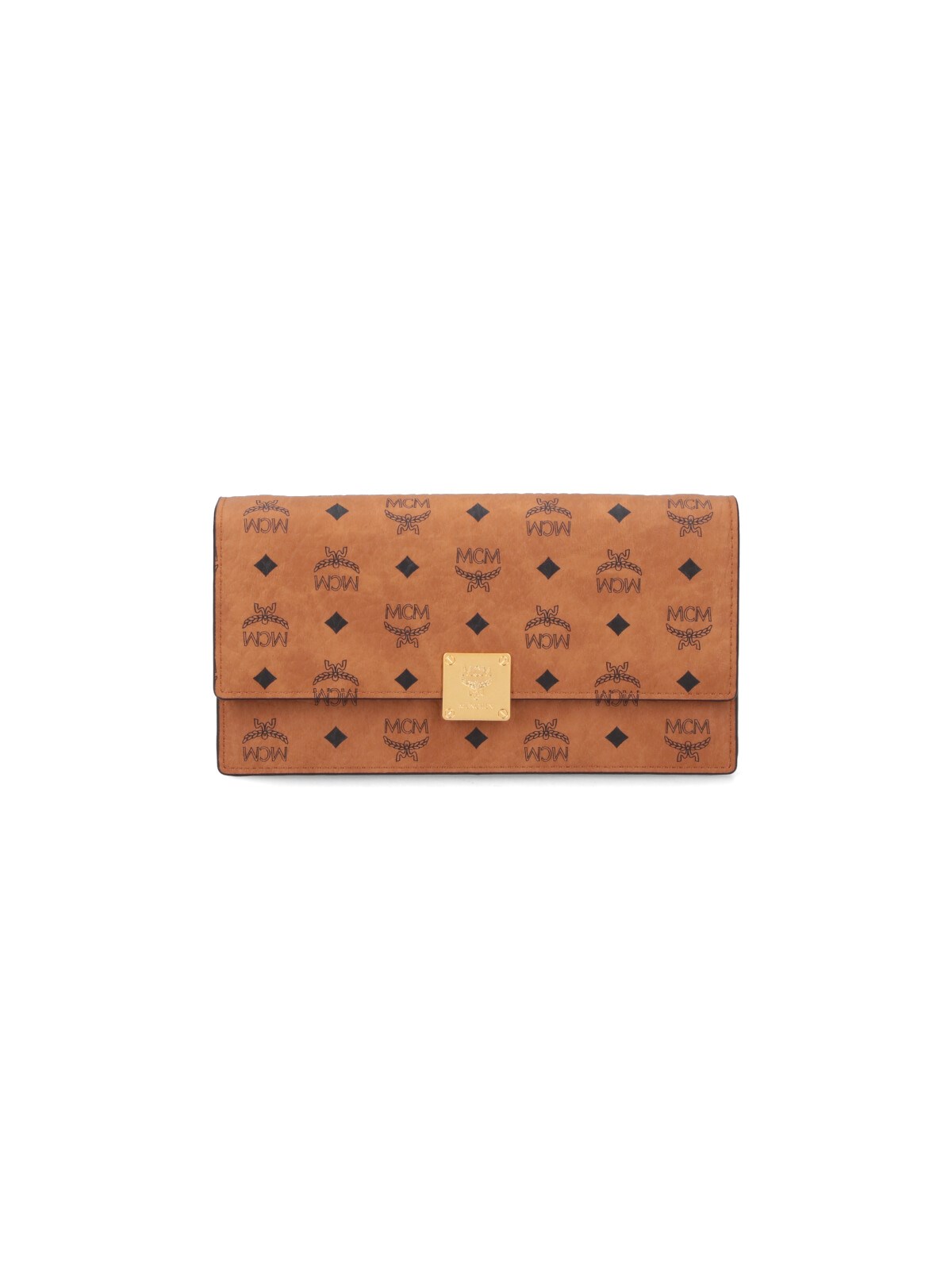Mcm Large Wallet With Logo Shoulder Strap In Brown