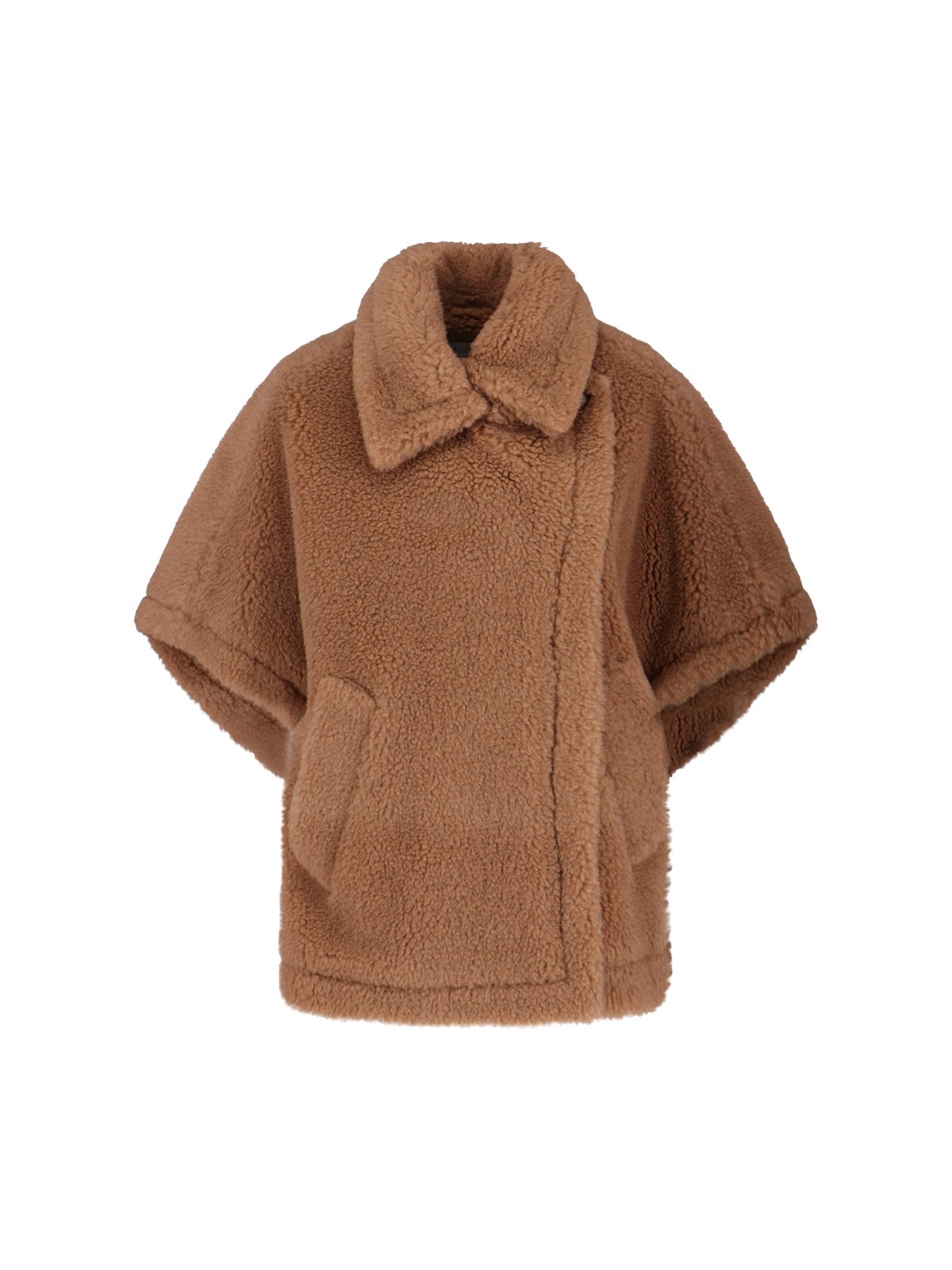 Max Mara Teddy-fabric Oversized-collar Cape In Brown