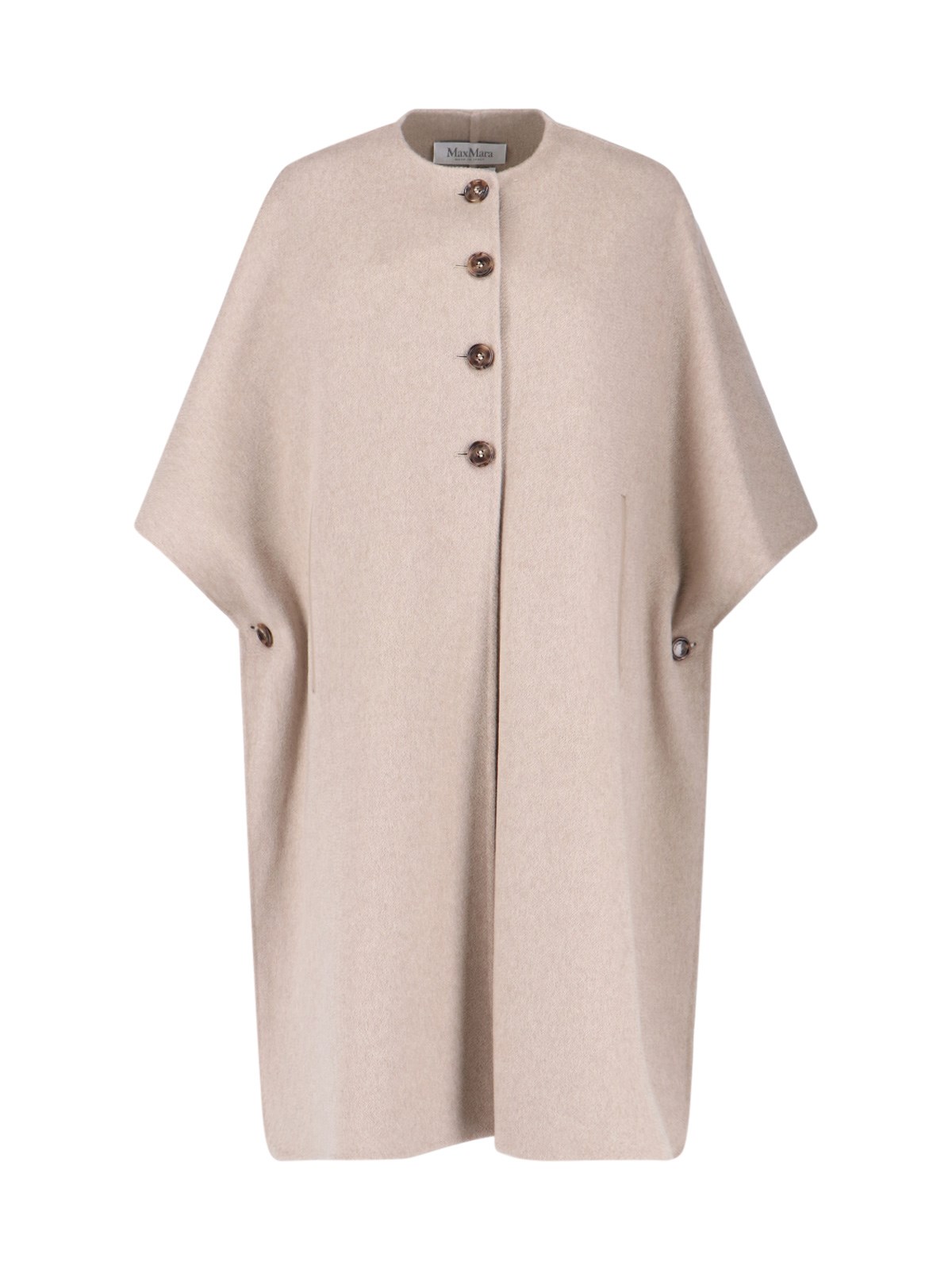 Max Mara Beige Cashmere Cape With Button Closure And Maxi Back Slit In Sand