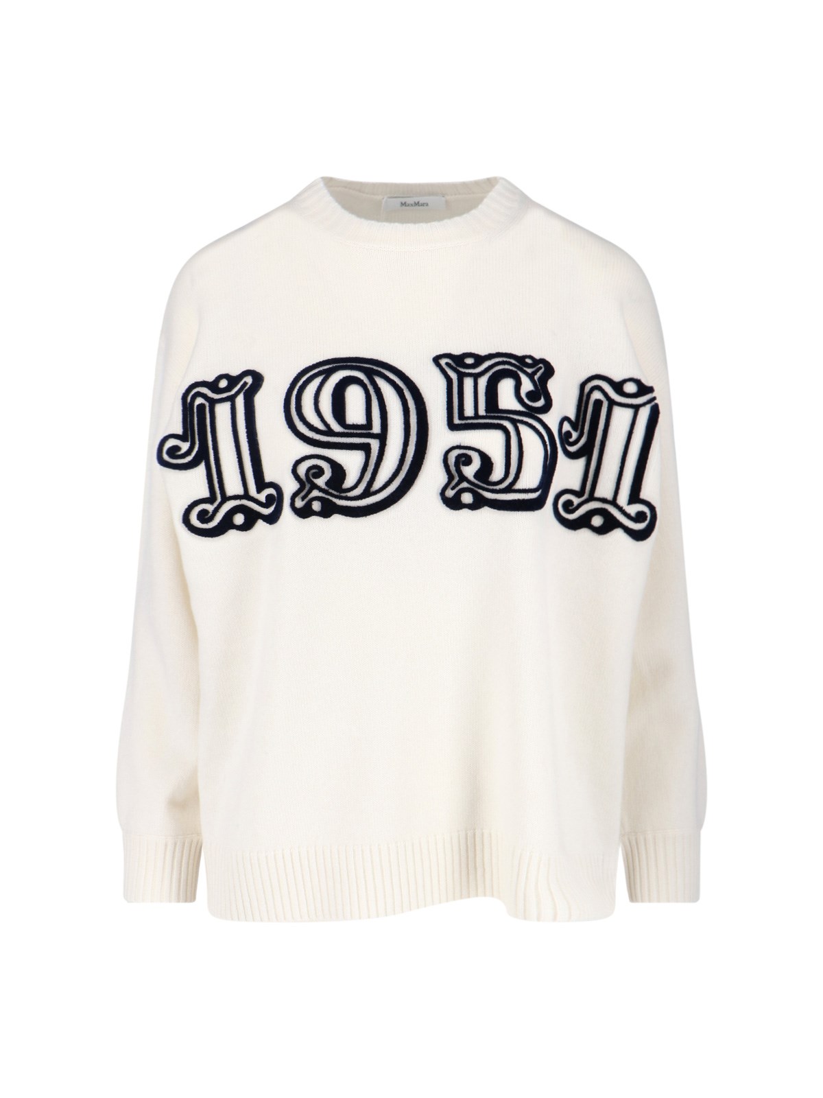 Max Mara White Cashmere-wool Blend Sweater With Logo Embroidery In White