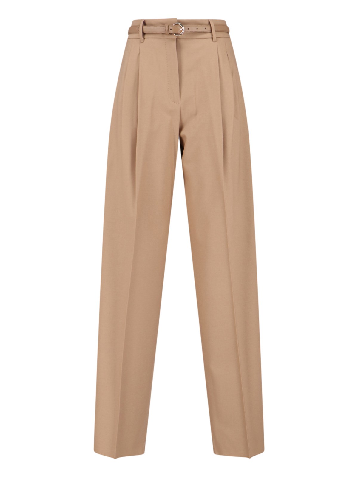 Max Mara Straight Trousers With Pleated Front And Pockets In Sand