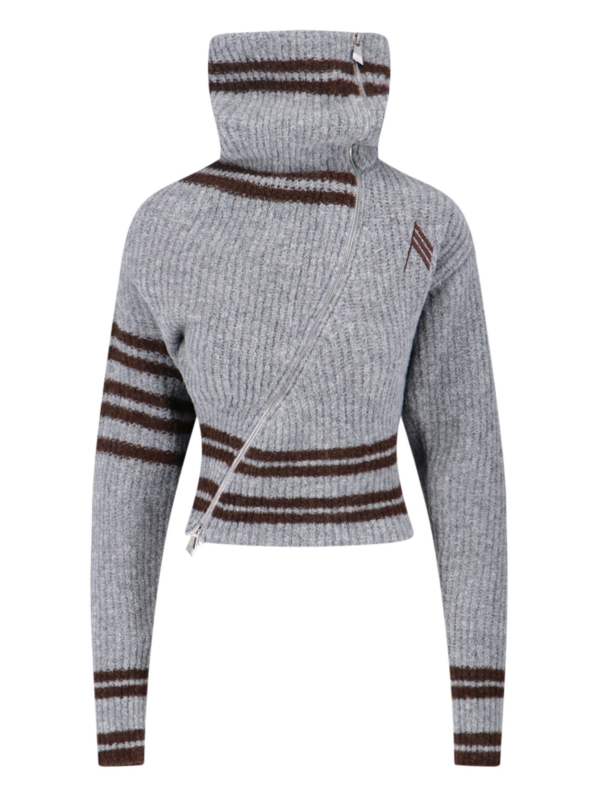 Attico Womens Asymmetric High-neck Knitted Cardigan Melange Grey In Multi