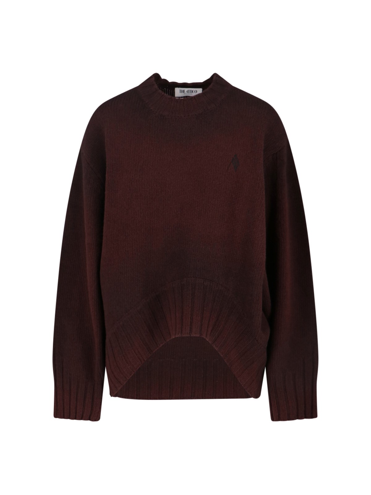 Attico Crew Neck Wool Cashmere Sweater Asymmetric Hem In Brown