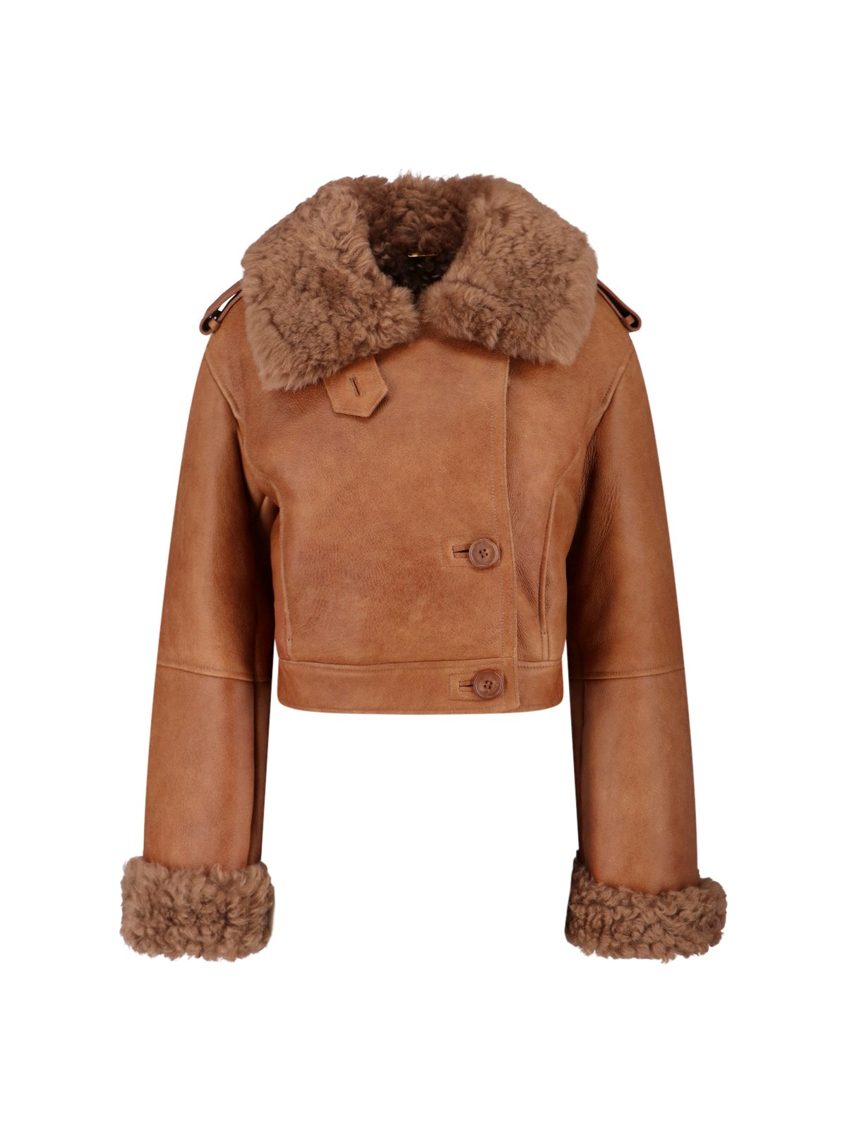 Chloé Cropped Shearling-trimmed Leather Jacket In Brown
