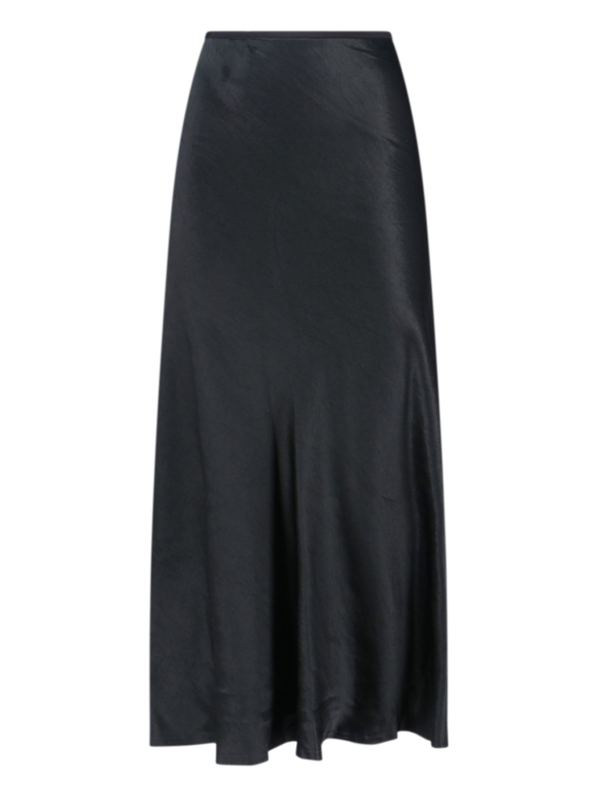Maison Margiela Midi Satin Skirt With Pleated Hem In Black