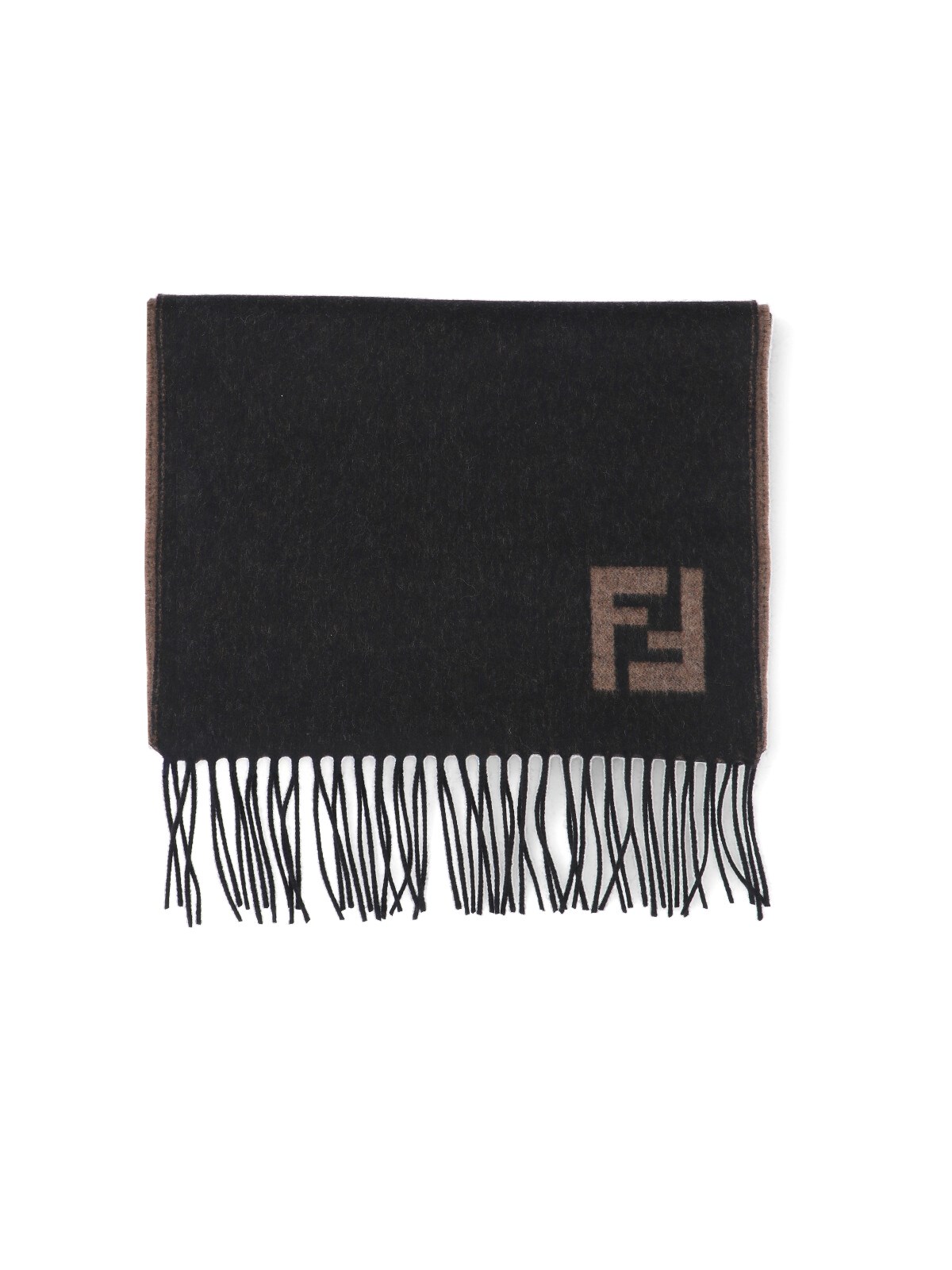 FENDI☆マフラー FENDI (フェンディ) カシミヤ混 ズッカ柄 総柄 フリンジ マフラー