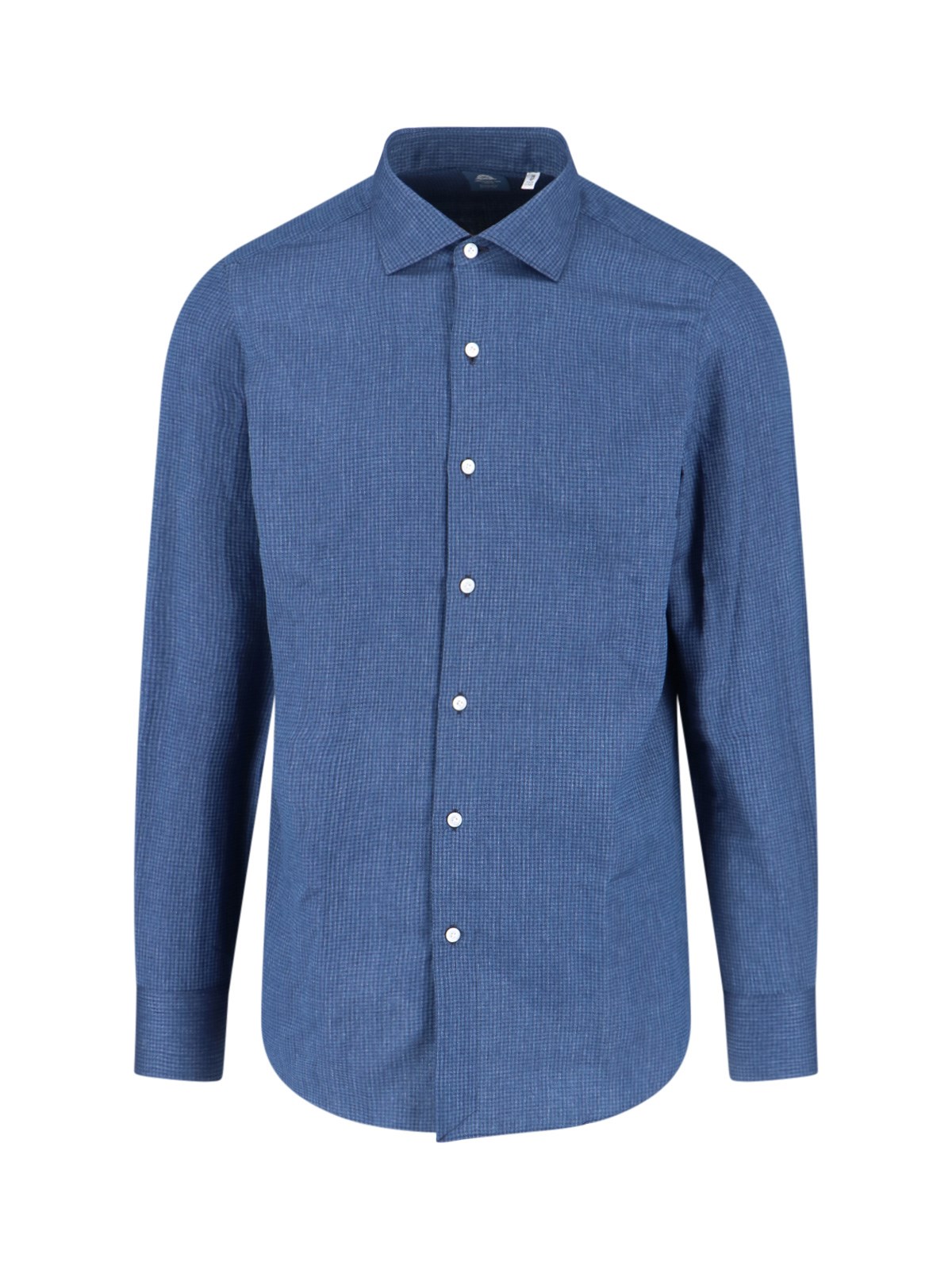 Finamore 1925 Finamore Structured Blue Cotton Shirt With Classic Collar In Blue