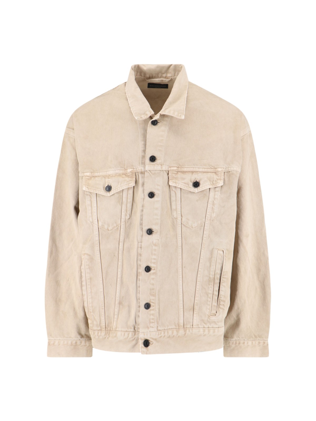 Balenciaga Beige Denim Jacket With Contrast Logo Embroidery In Multi