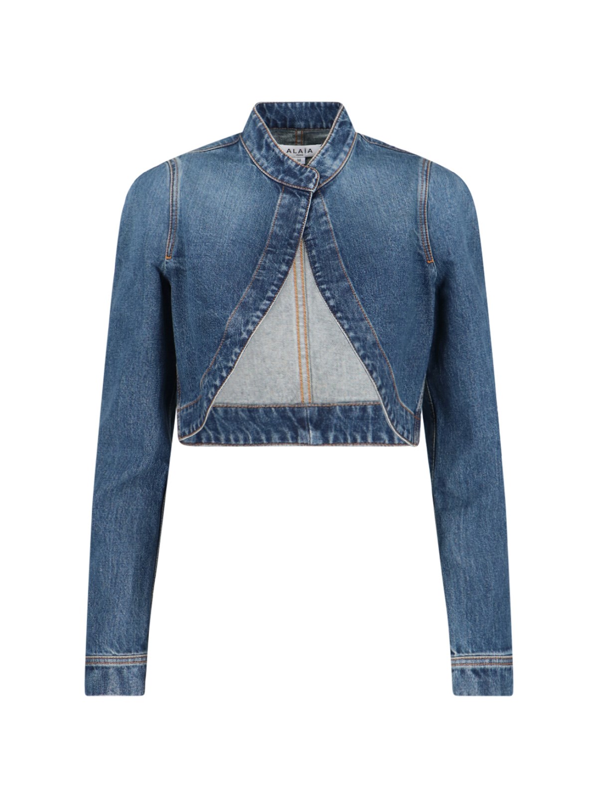Alaïa Women Short Blue Denim Jacket In Blue