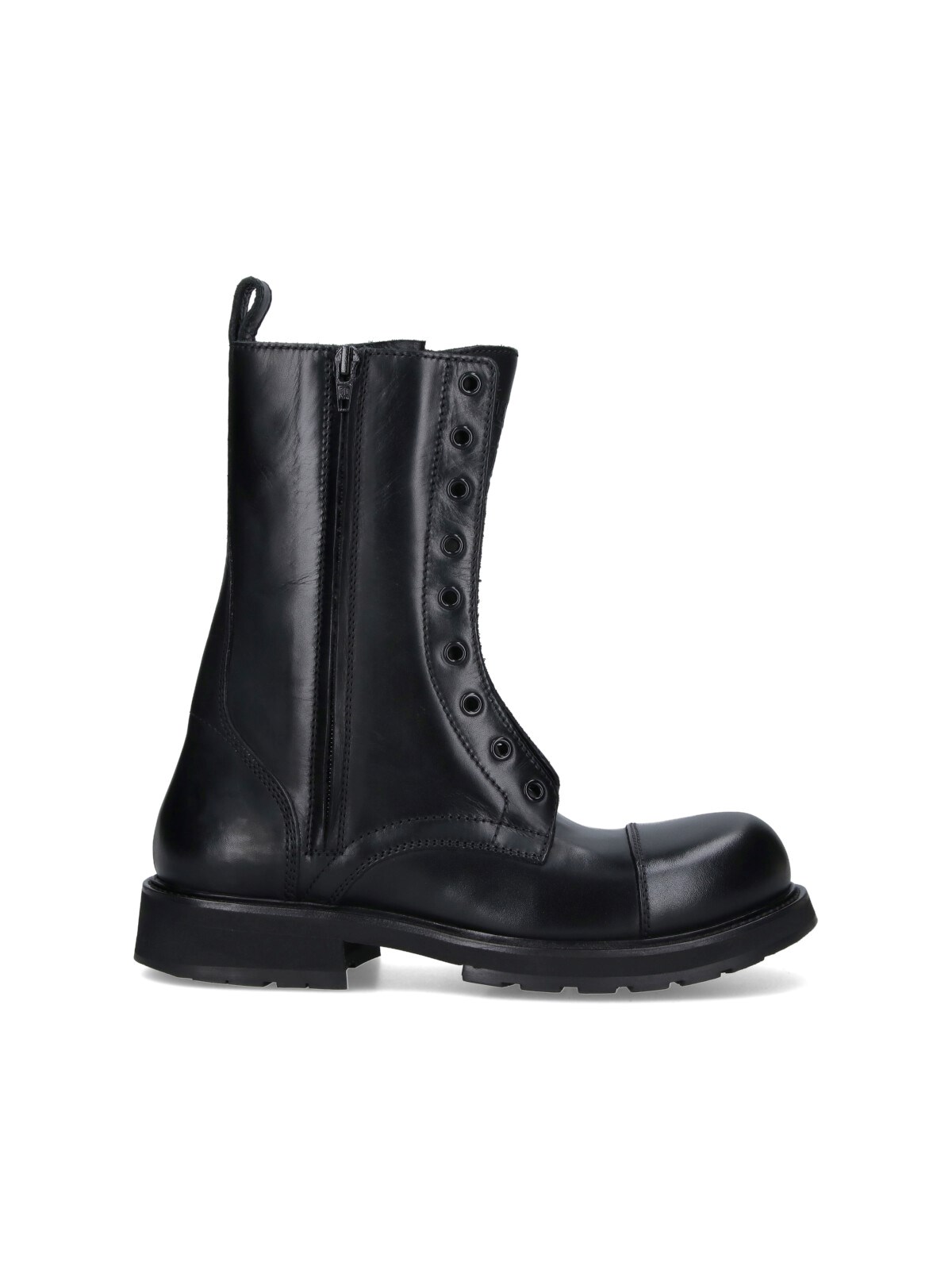 Balenciaga Women Leather Truck Laceup Boot In Black