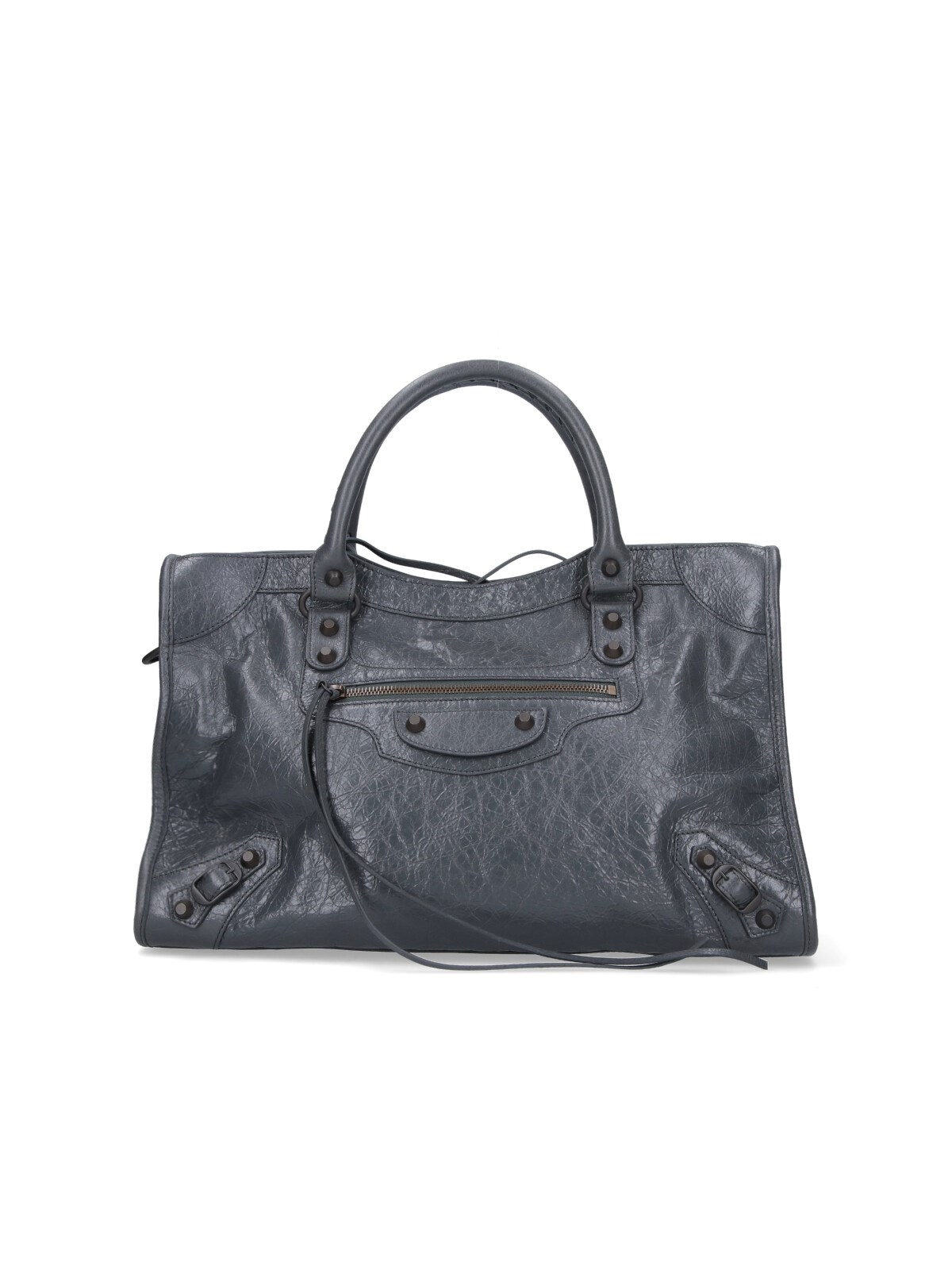 Balenciaga Le City Medium Crinkled Leather Top-handle Bag In Gray