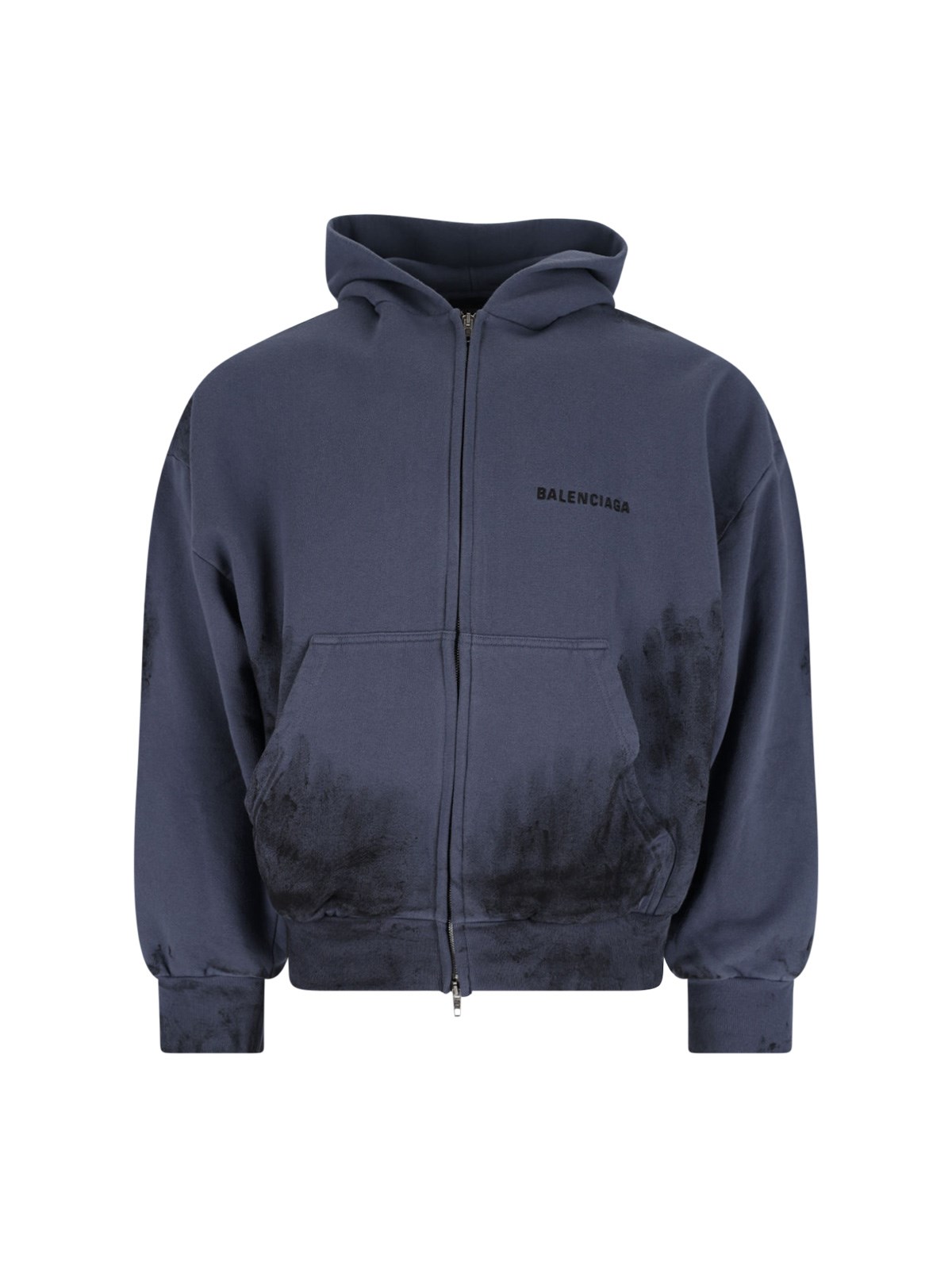 Balenciaga Hooded Sweatshirt Featuring Front Pockets In Blue