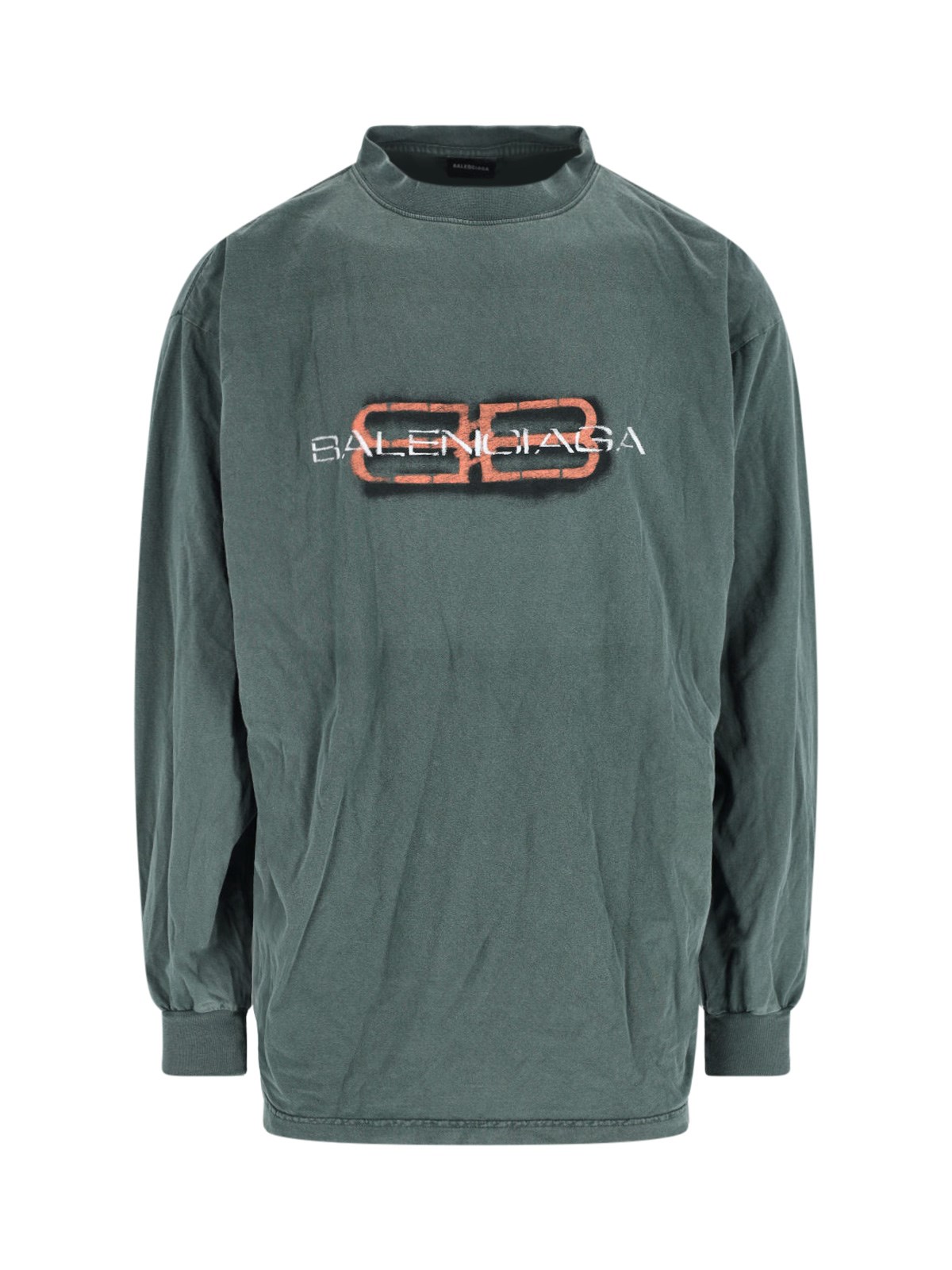Balenciaga Crew Neck T-shirt Ribbed Cuffs Design In Green