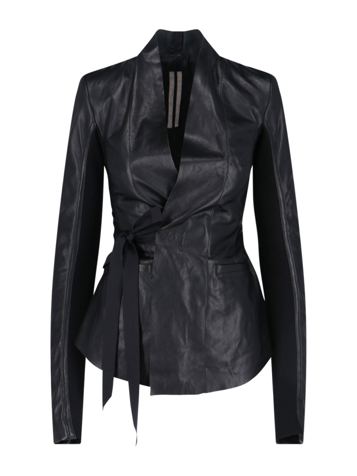 Rick Owens Modern Long Sleeve Jacket With Tie Waist In Black