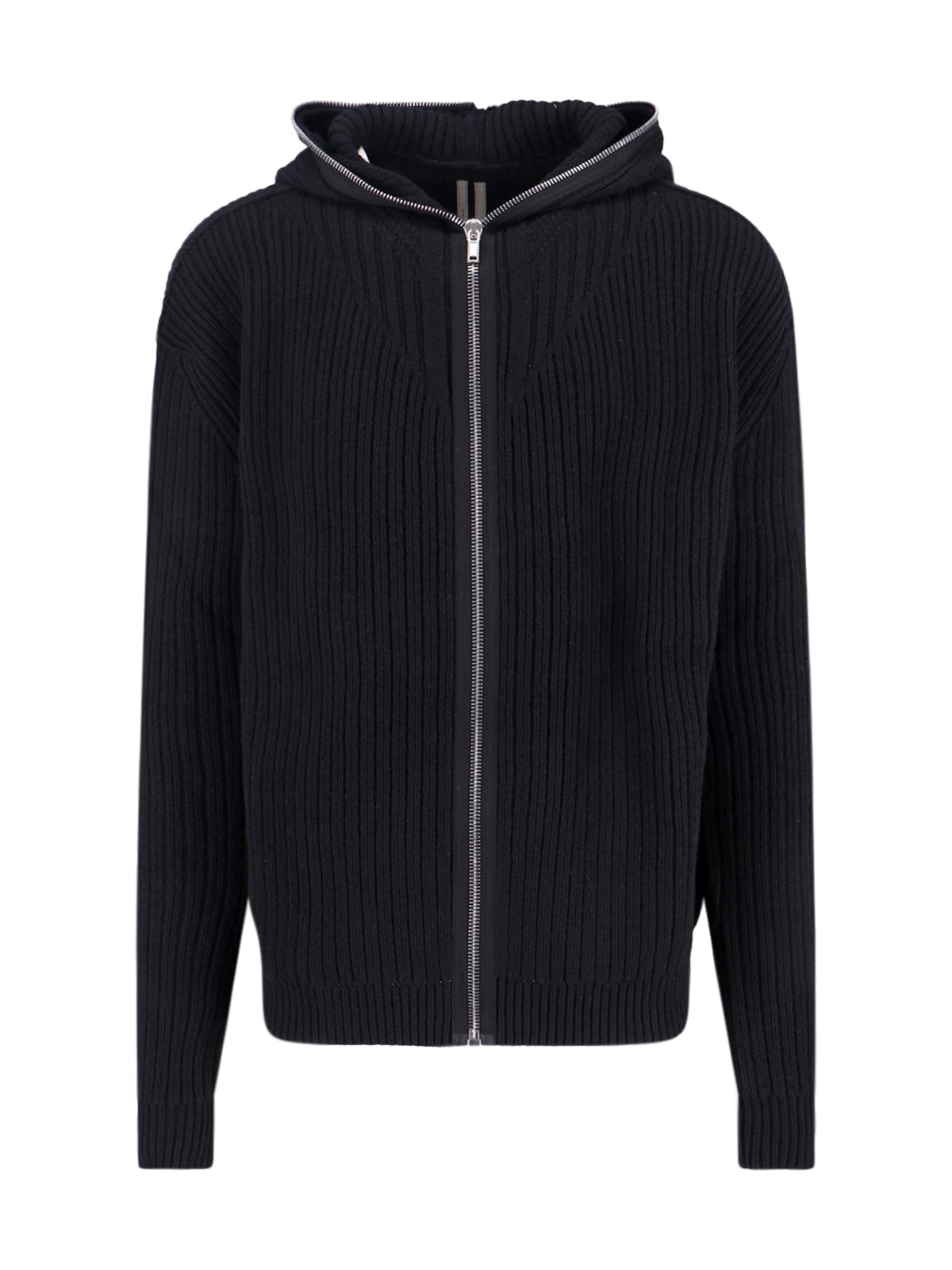 Rick Owens Ribbed-knit Virgin Wool Zip-up Sweater In Black