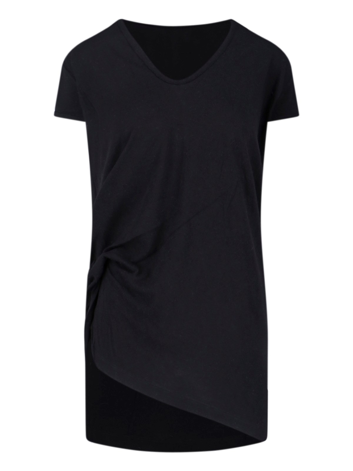 Rick Owens Short Sleeves With Asymmetric Hem And V-neckline In Black