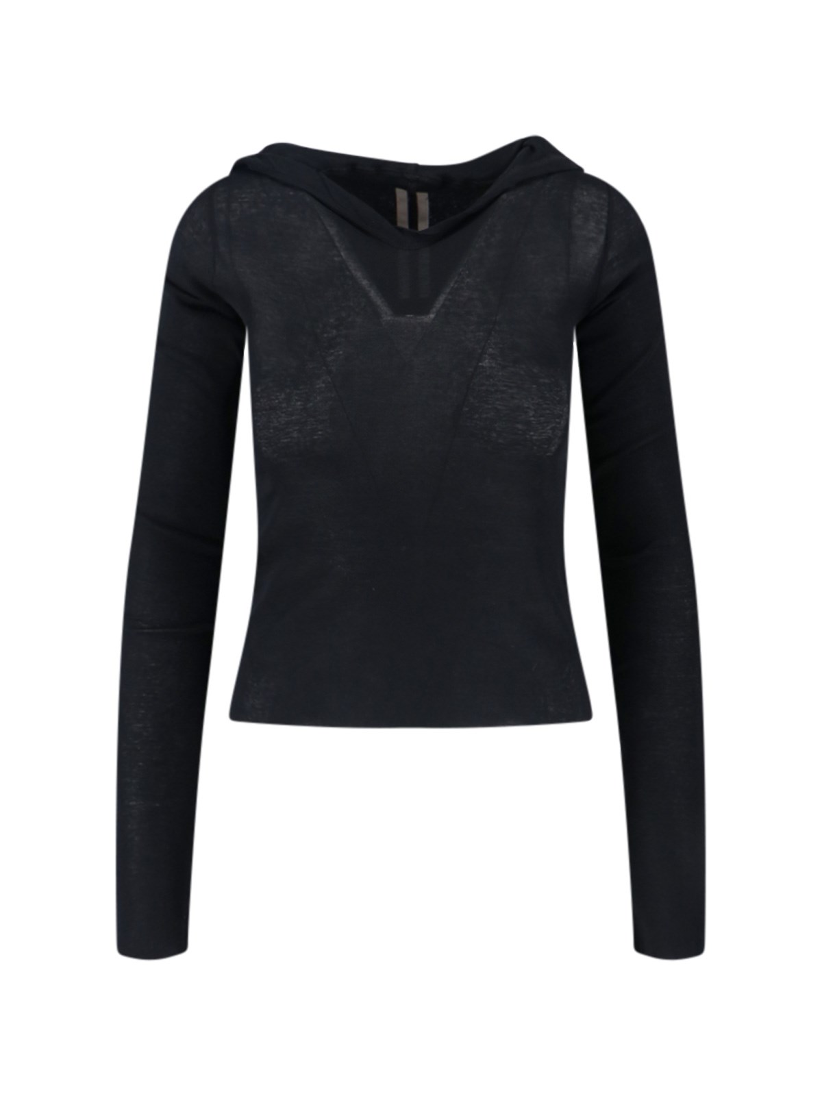 Rick Owens Hooded Top With Short Sleeves And Sheer Fabric In Black
