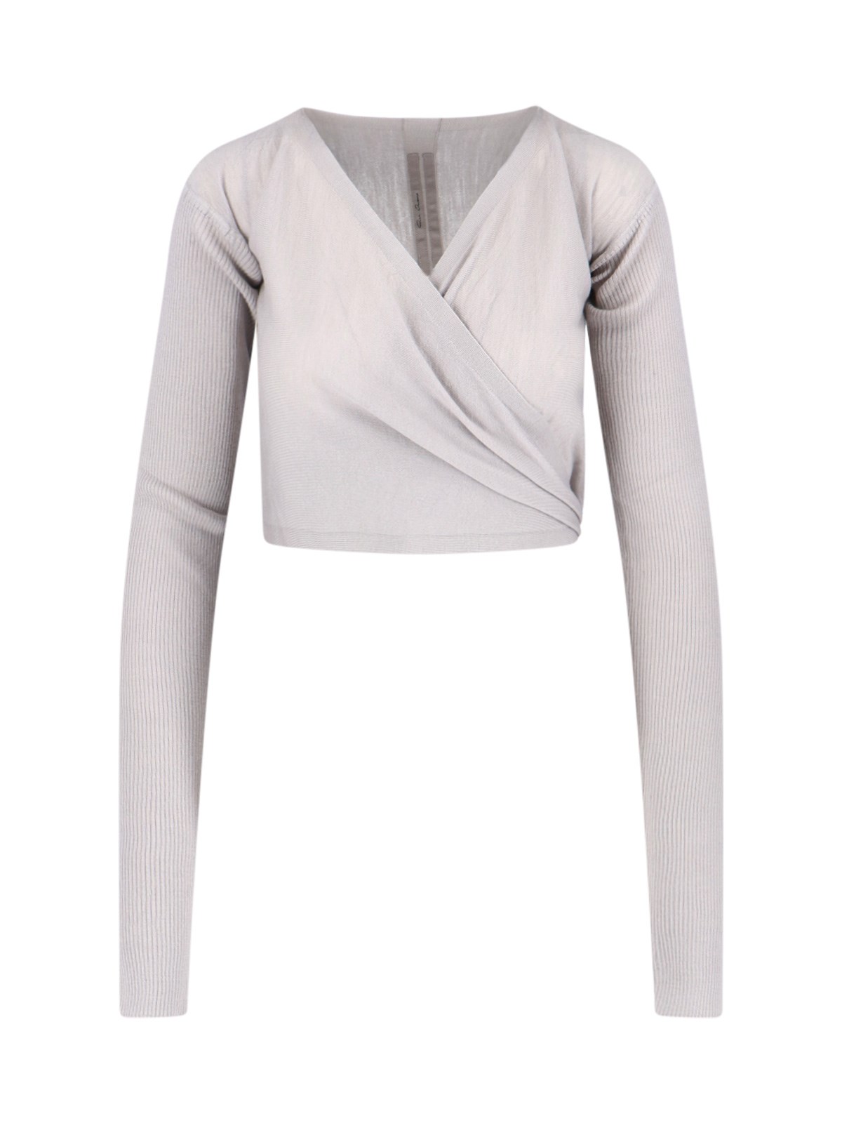 Rick Owens Wrap Design Crewneck Knitwear With Ribbed Texture In Gray