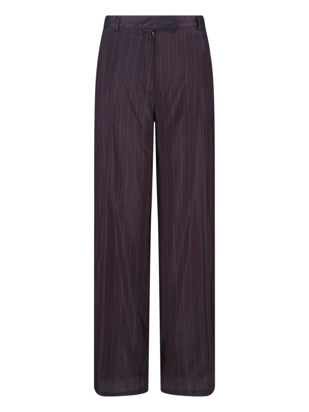 Dries Van Noten High-waisted Wide Leg Trousers With Vertical Stripes In Burgundy