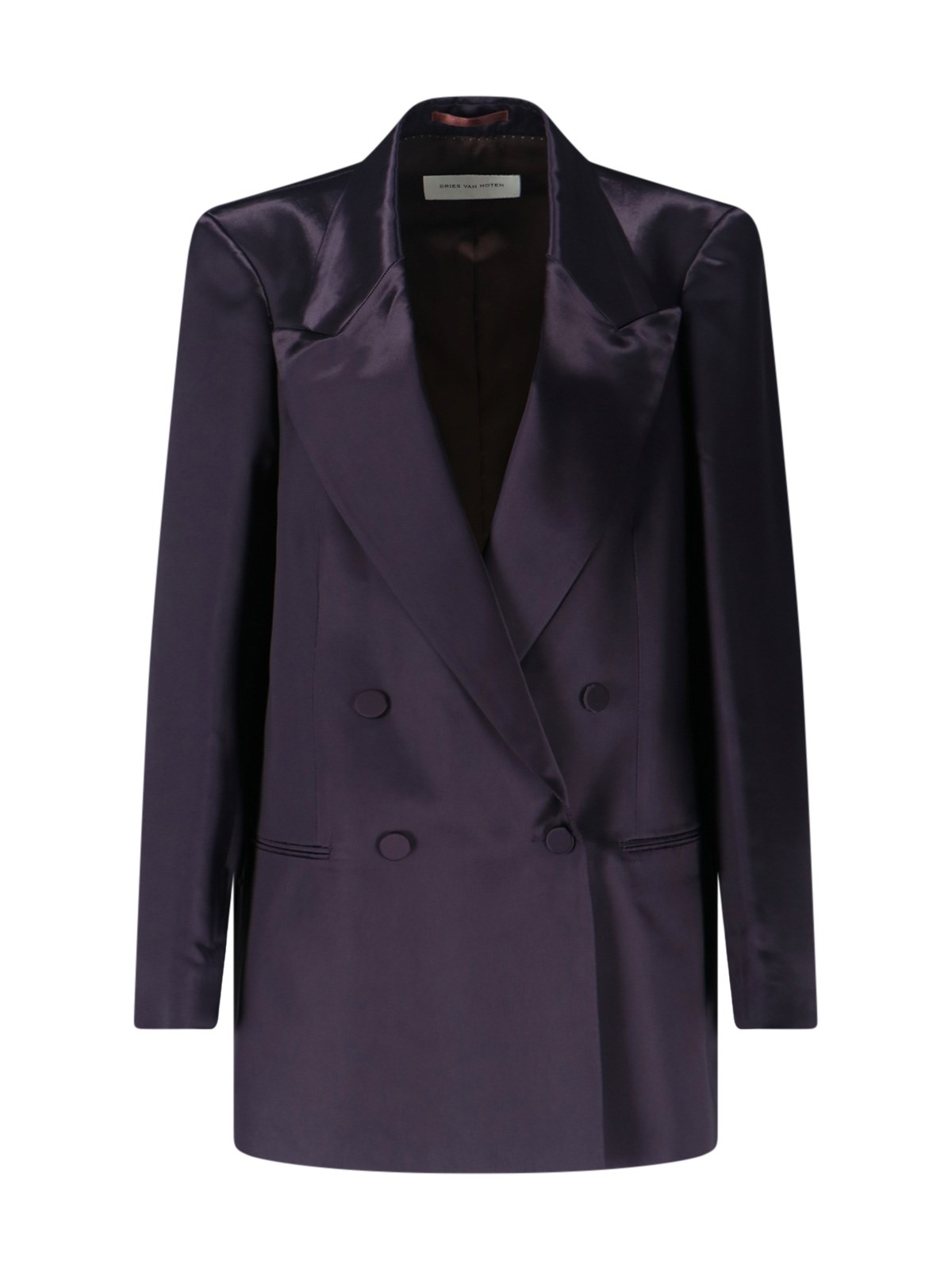 Dries Van Noten Longline Satin Blazer Notched Lapels In Purple