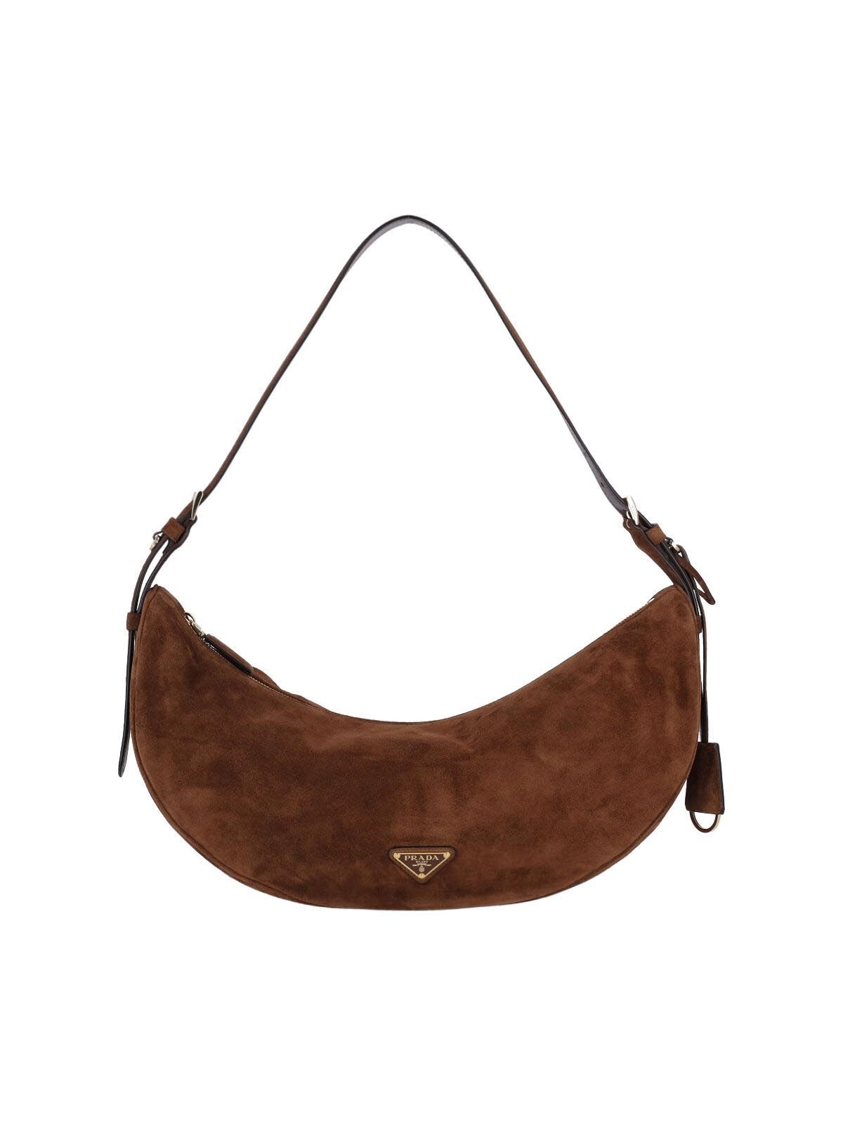 Prada Brown Suede Large Demi-lune Shoulder Bag
