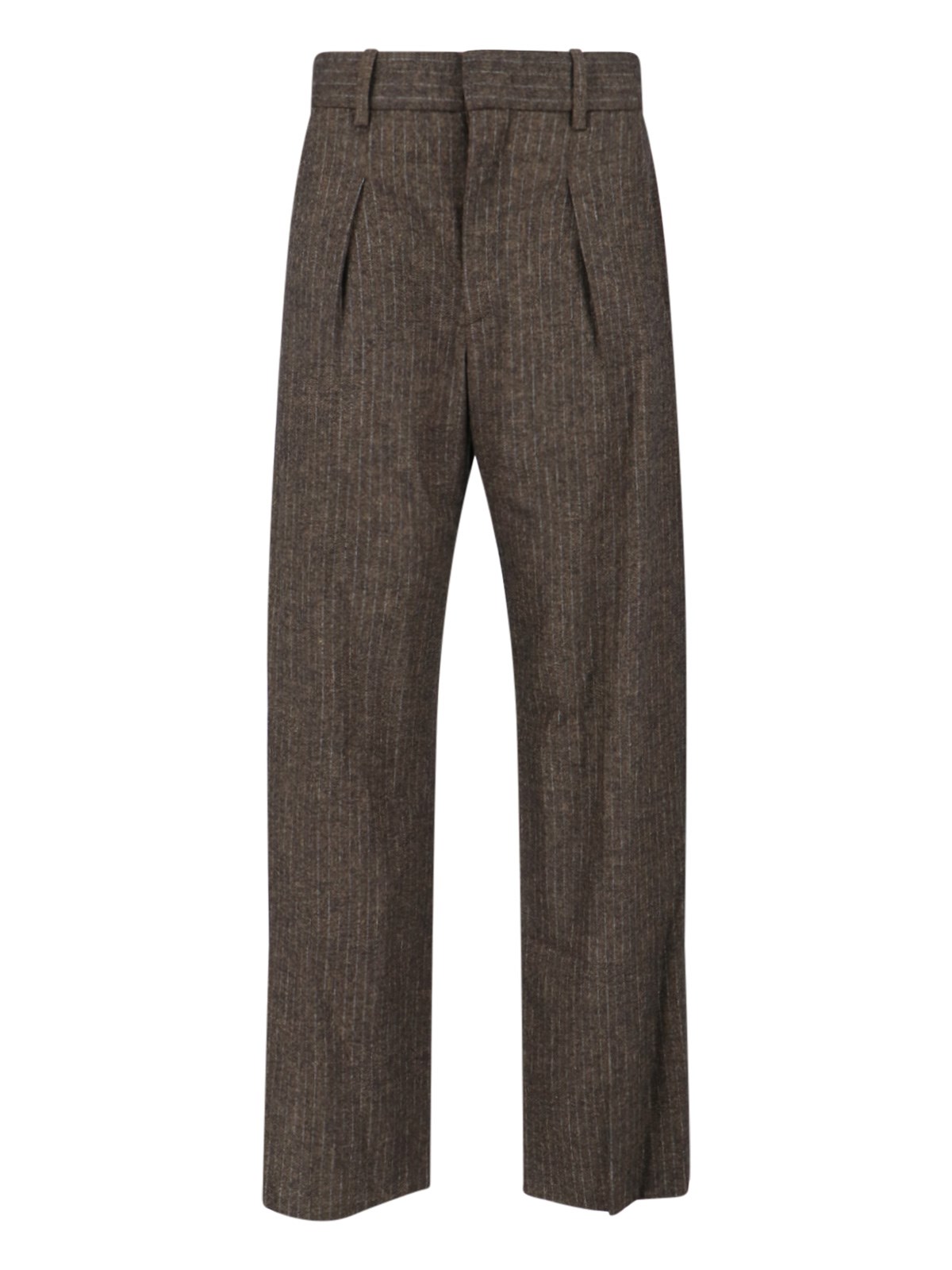 Isabel Marant Lisetta Pinstripe Pleated Wide Leg Wool Blend Trousers In Brown