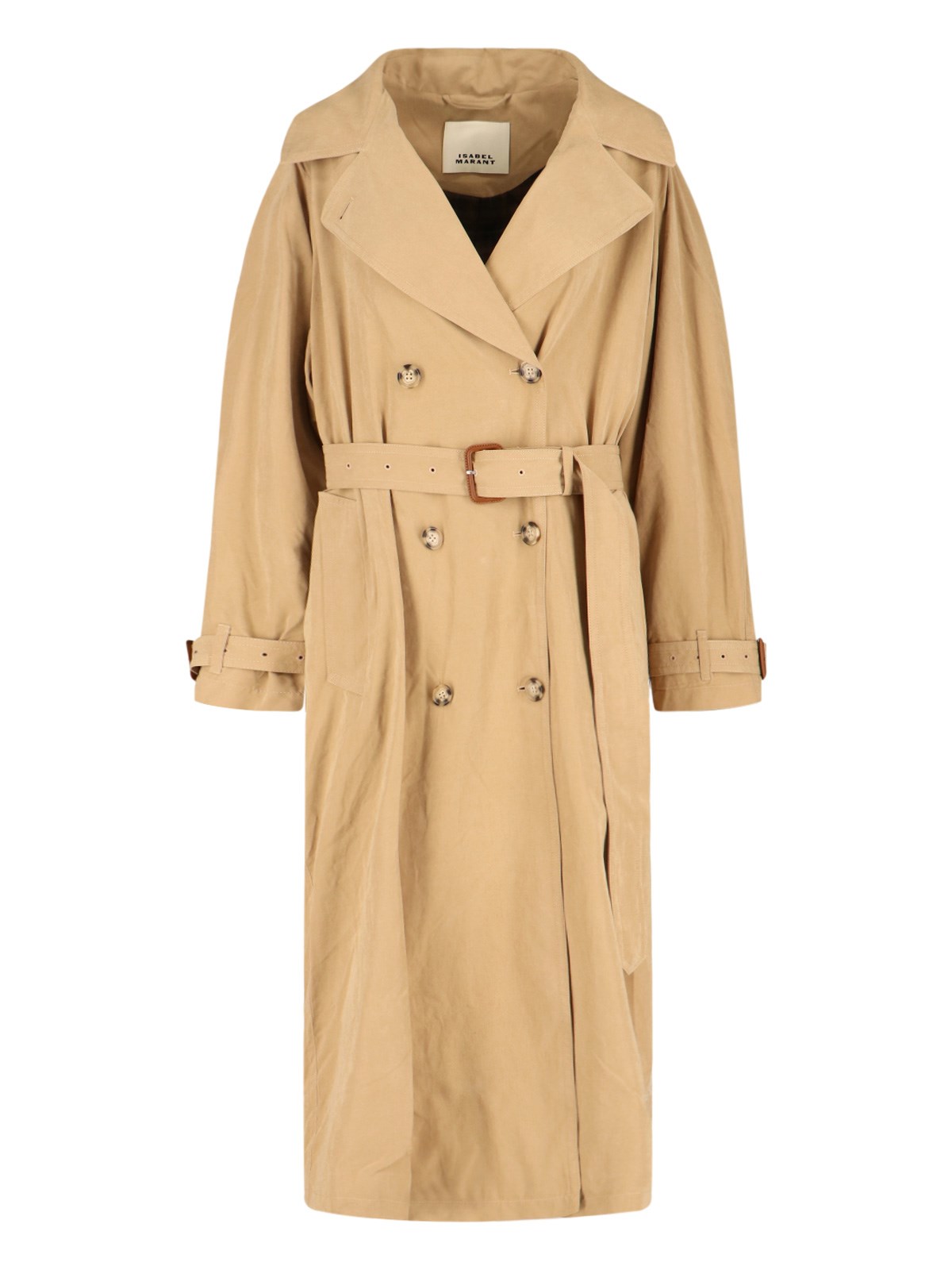 Isabel Marant Long Belted Double-breasted Jacket With Sophisticated Cuffs In Sand