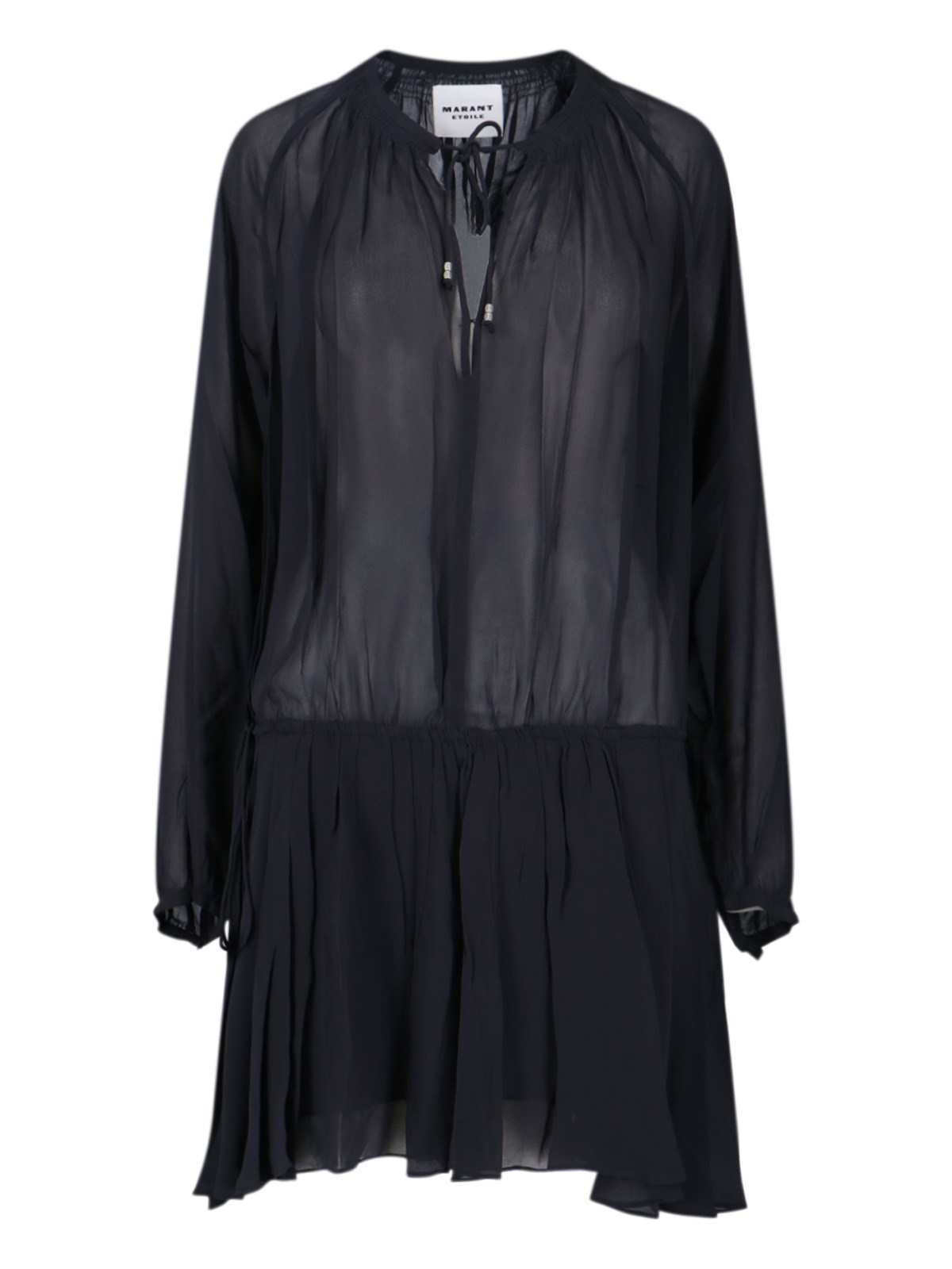 Isabel Marant Étoile Black Semi-transparent Midi Dress With Drawstring Waist In Black