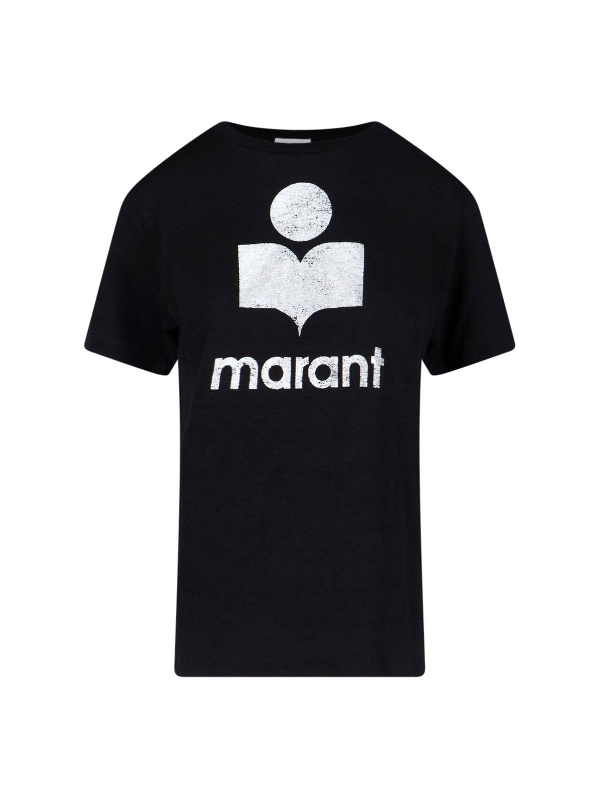 Isabel Marant Étoile Zewel Metallic Logo Slub Linen Graphic T-shirt In Black