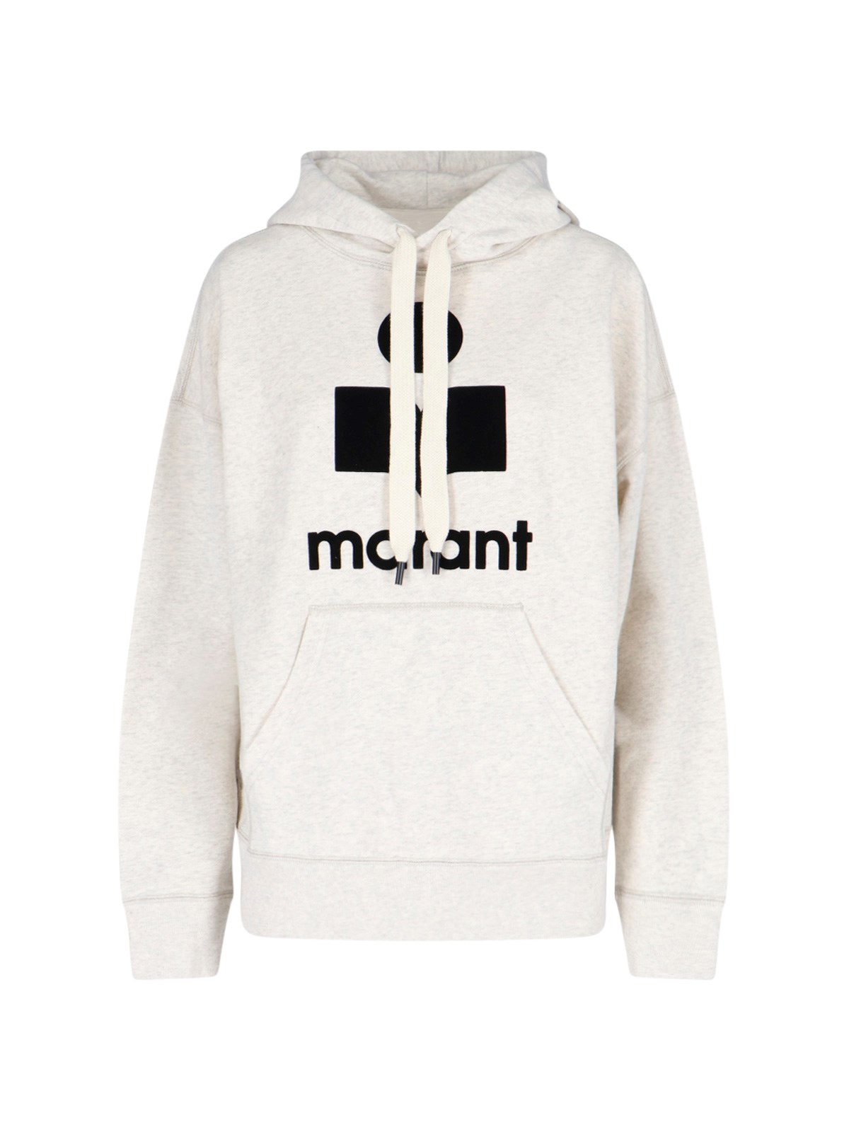 Isabel Marant Étoile Oversized Ecru Hoodie With Front Logo And Drawstring Hood In White