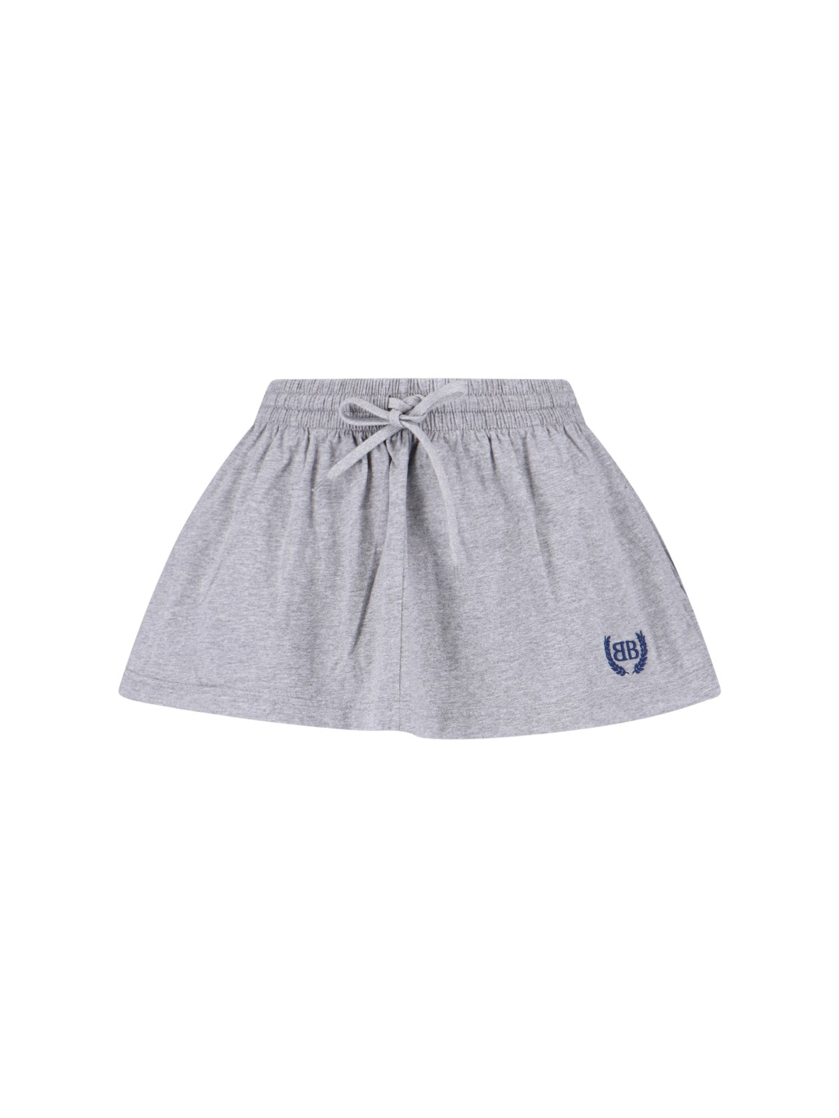 Balenciaga Grey Miniskirt With Logo Embroidery On The Front And Elastic Drawstring Waist In Cotton Woman