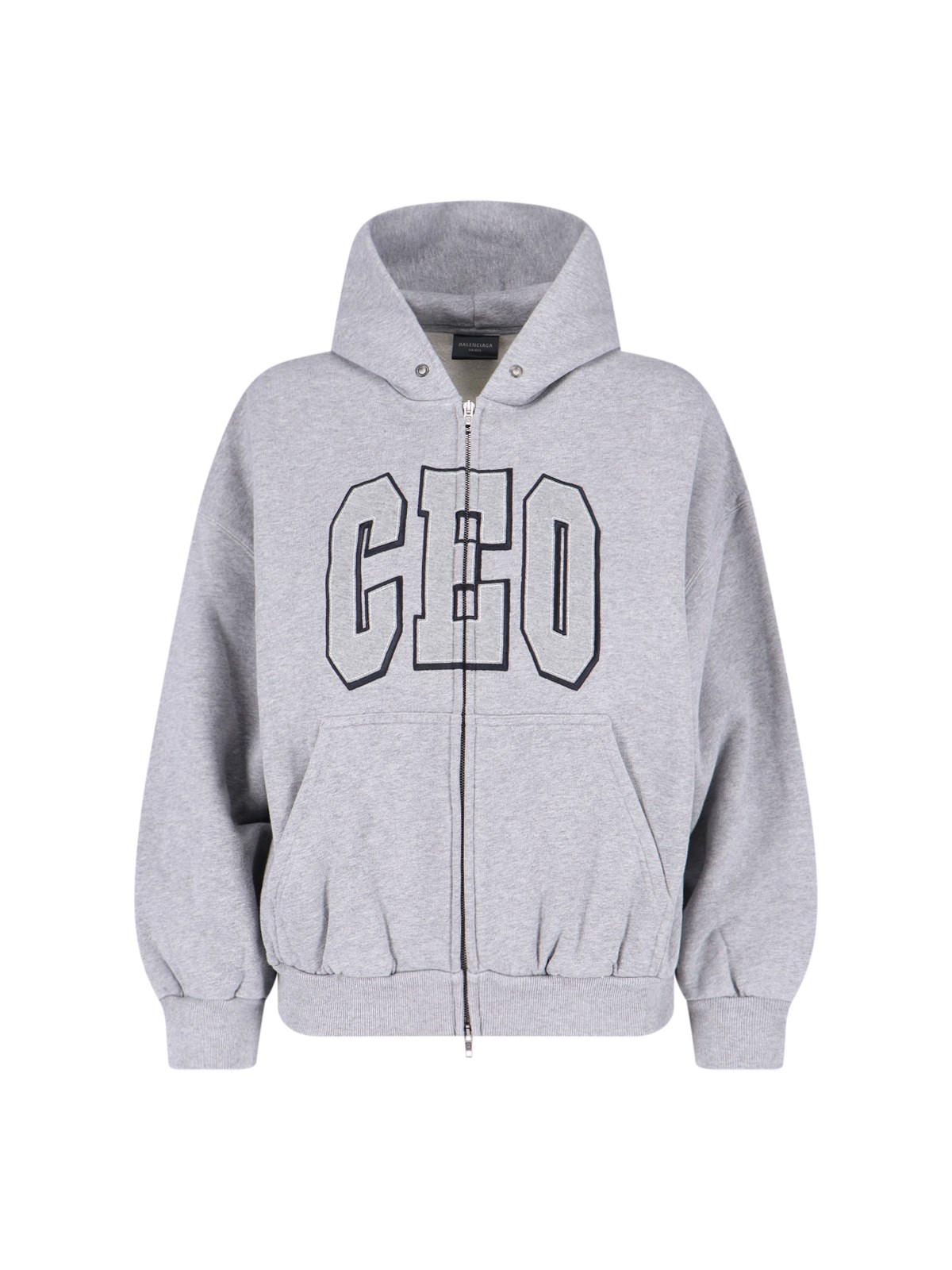 Balenciaga Zip Front Hoodie With Contrast Logo And Ribbed Details In Gray