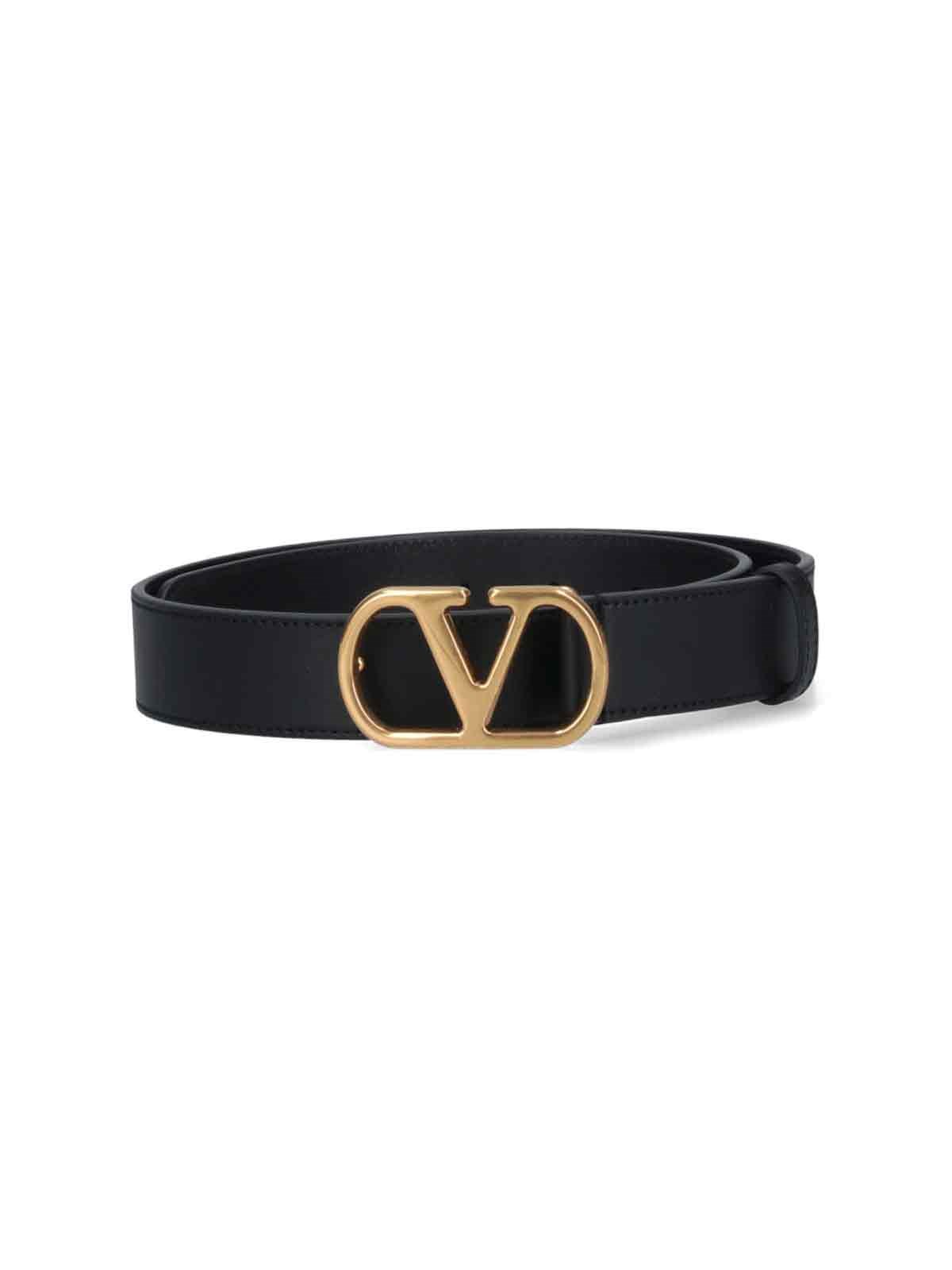 Valentino Adjustable Length Gold-tone Buckle Belts In Black