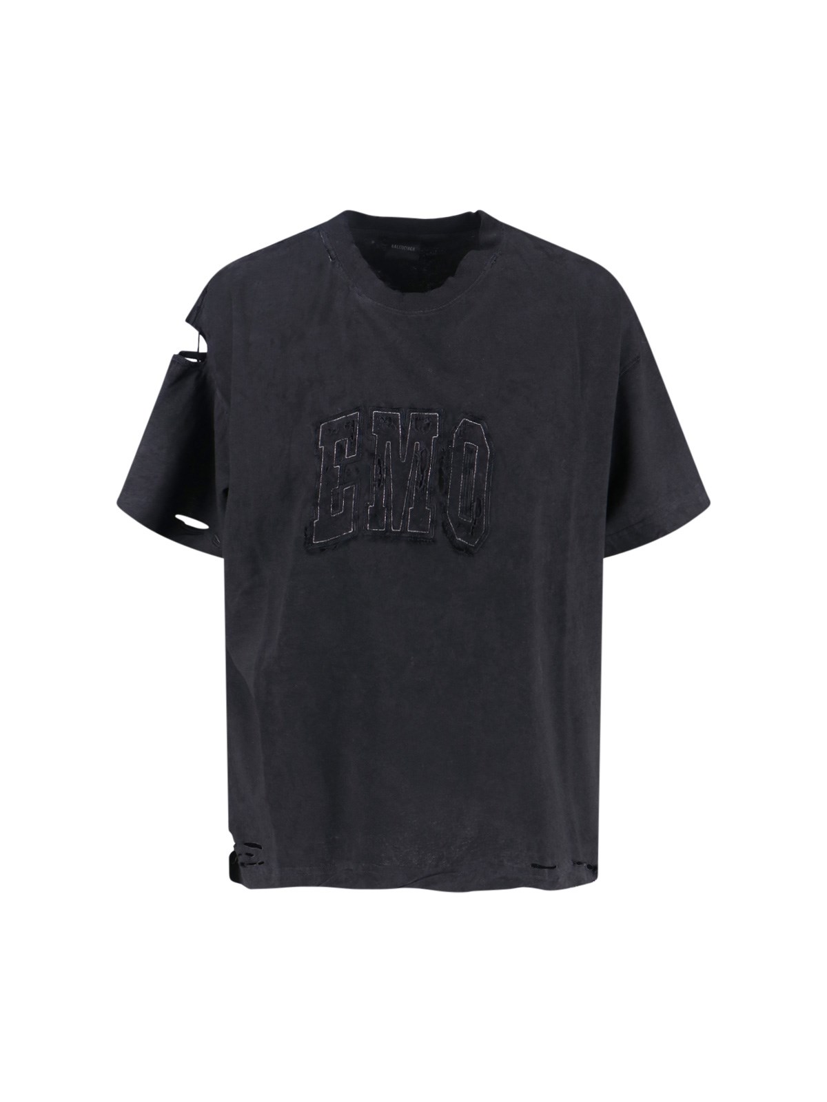 Balenciaga Crew Neck Distressed Detailing Short Sleeves In Black