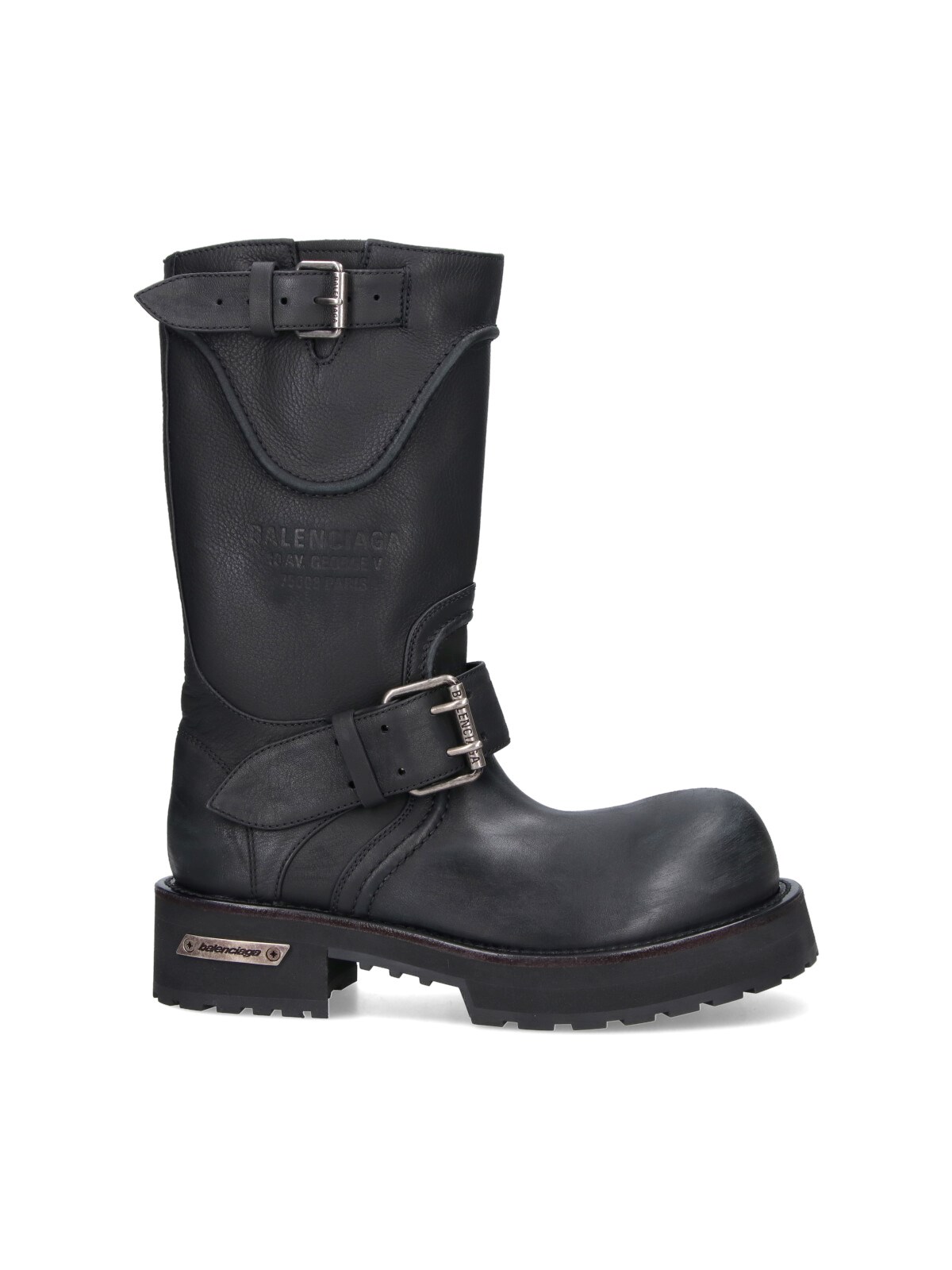 Balenciaga Textured Leather Ankle Boots With Chunky Sole In Black