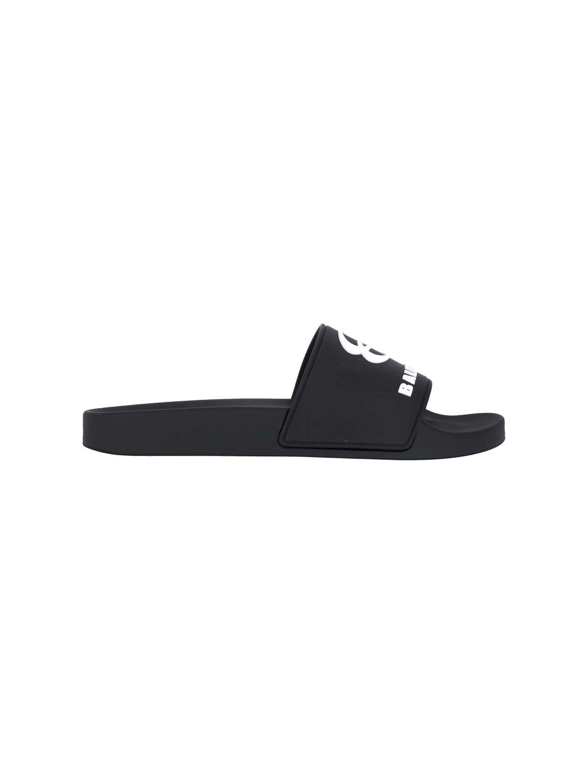 Balenciaga Logo-Strap Design Slip-On Sandals — Black
