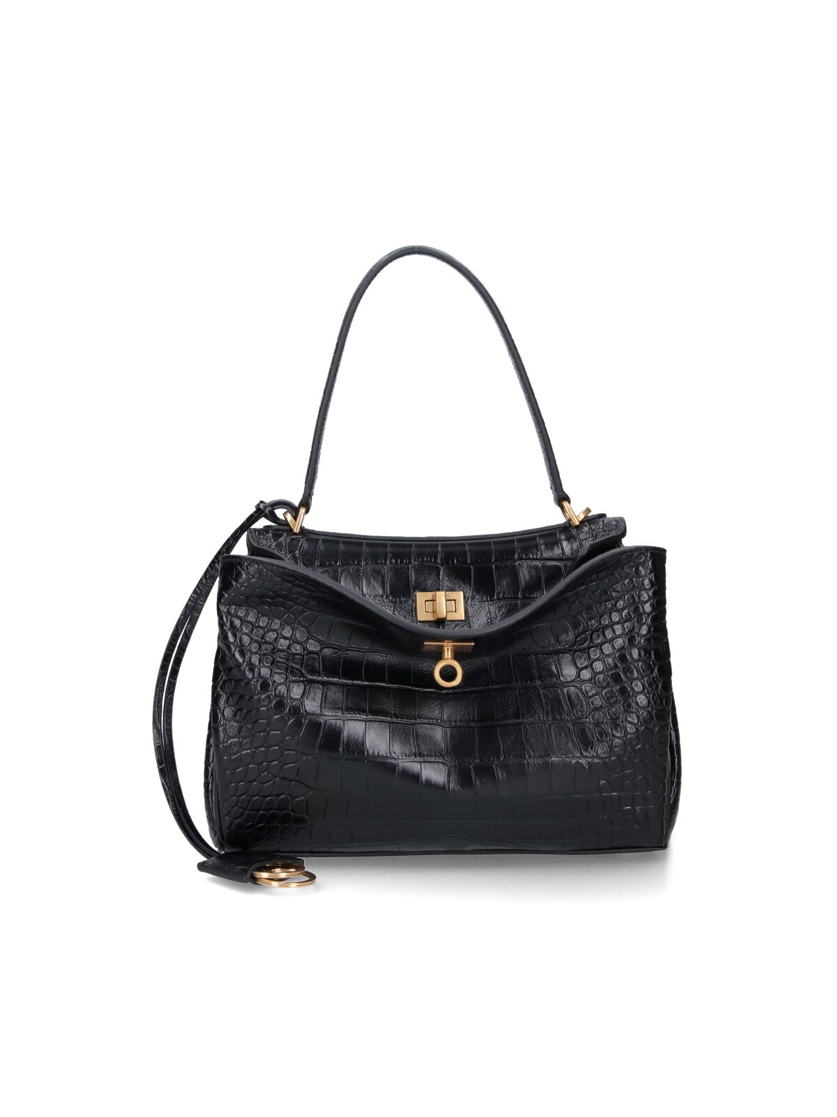 Balenciaga Rodeo Leather Shoulder Bag With Croco Effect In Brown