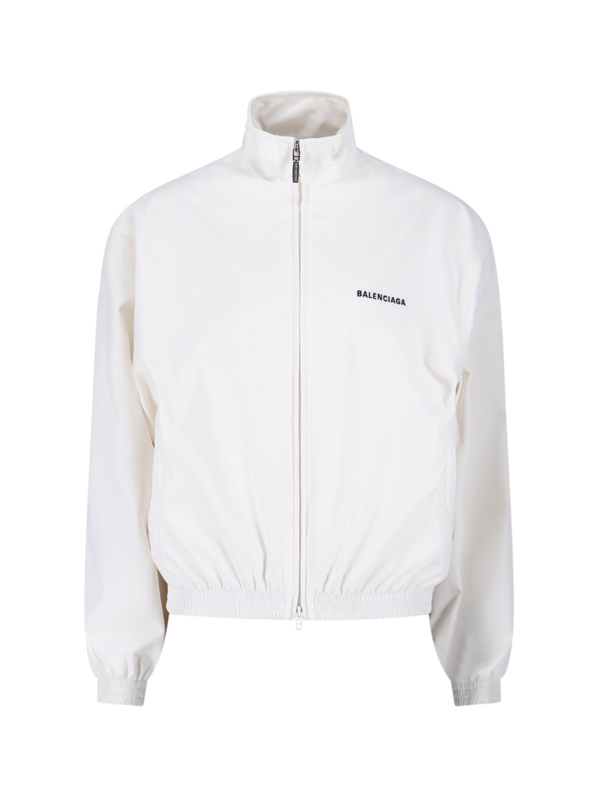 Balenciaga High Collar Zip Jacket With Bold Logo Detailing In White