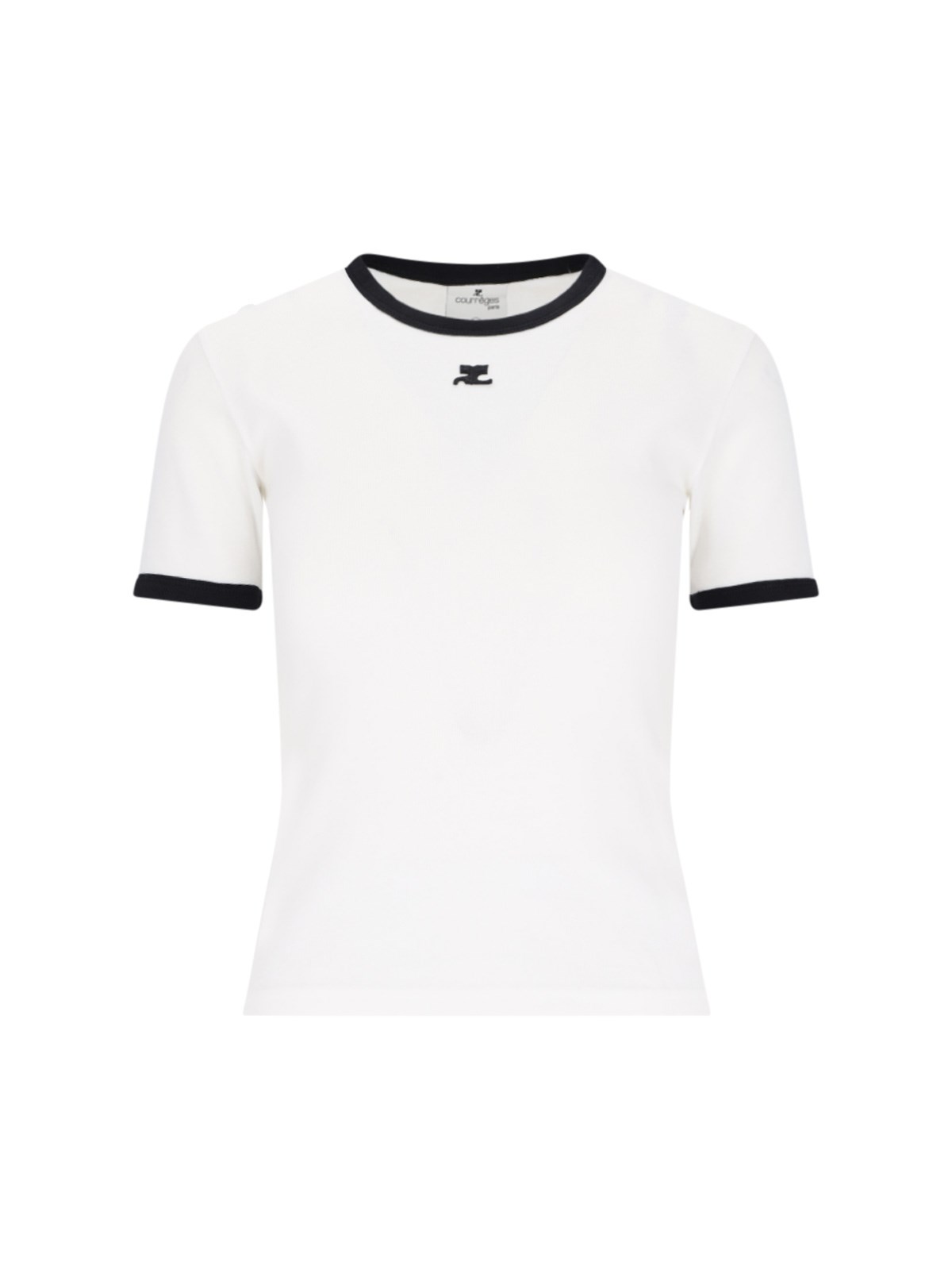 Courrèges Cotton T-shirt With Contrasting Logo Trim In White