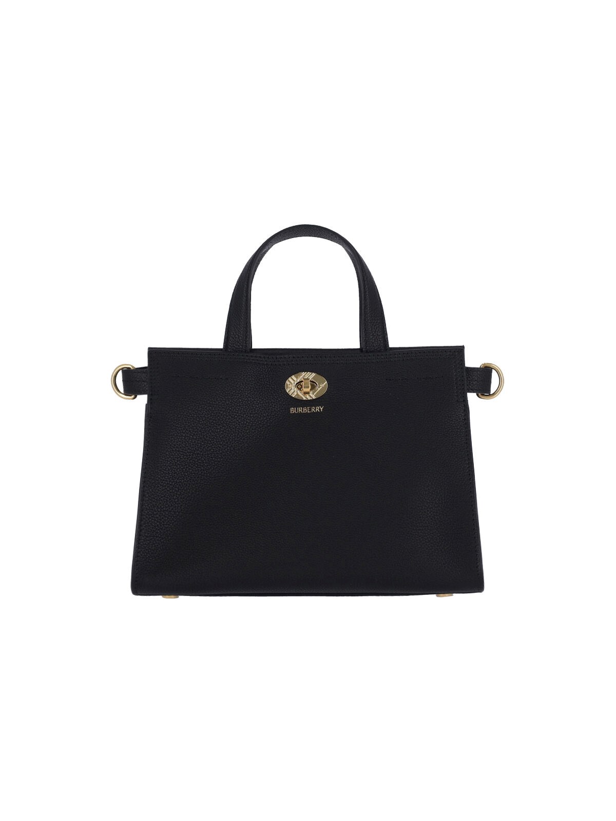 Burberry Mini Cotswold Grained Leather Top Handle Bag In Black