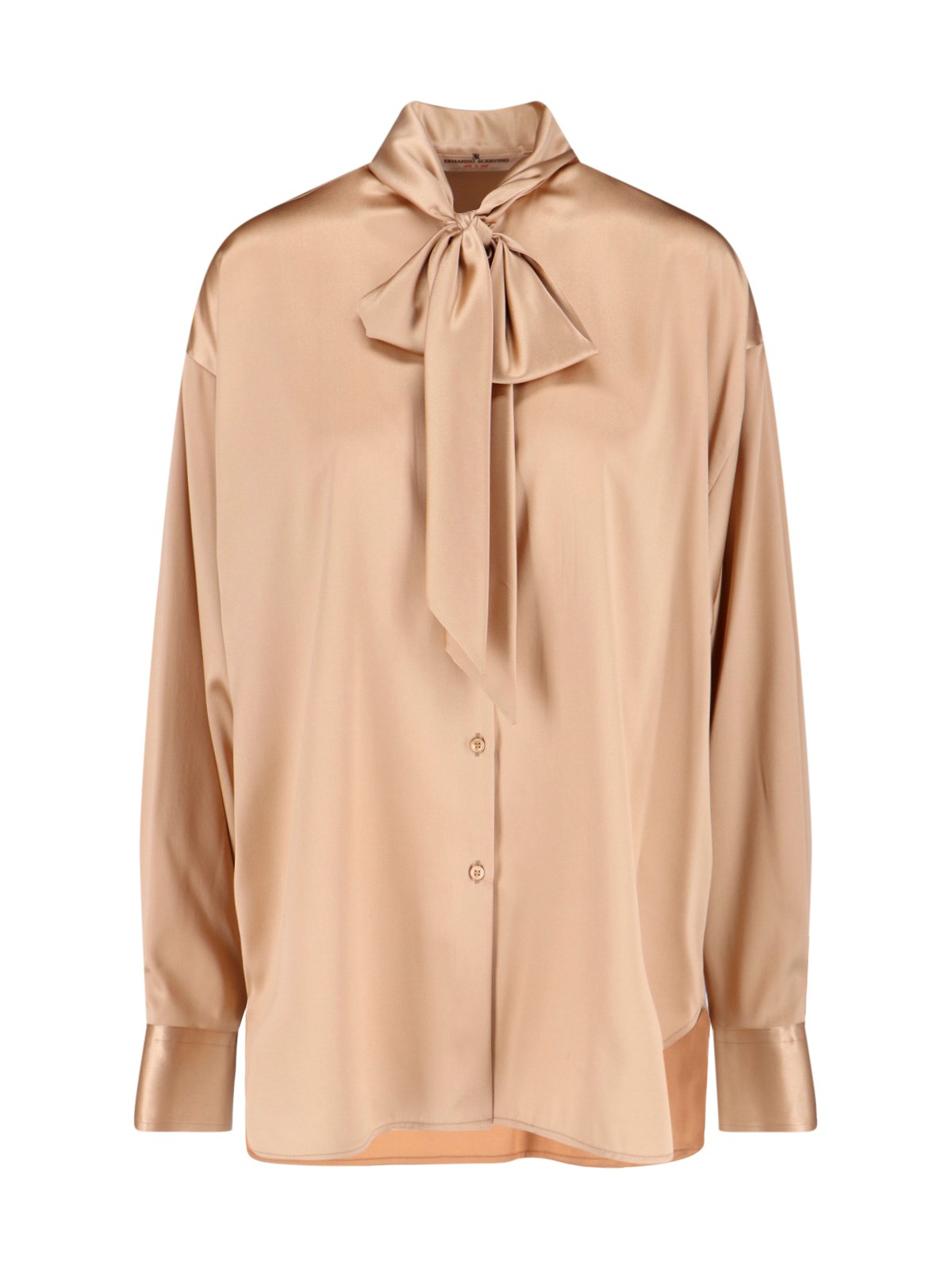 Ermanno Scervino Satin Long Sleeve Top With Bow Detail In Brown